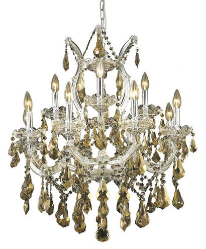 Maria Theresa 13 Light 27 inch Chrome Dining Chandelier Ceiling Light in Golden Teak, Royal Cut