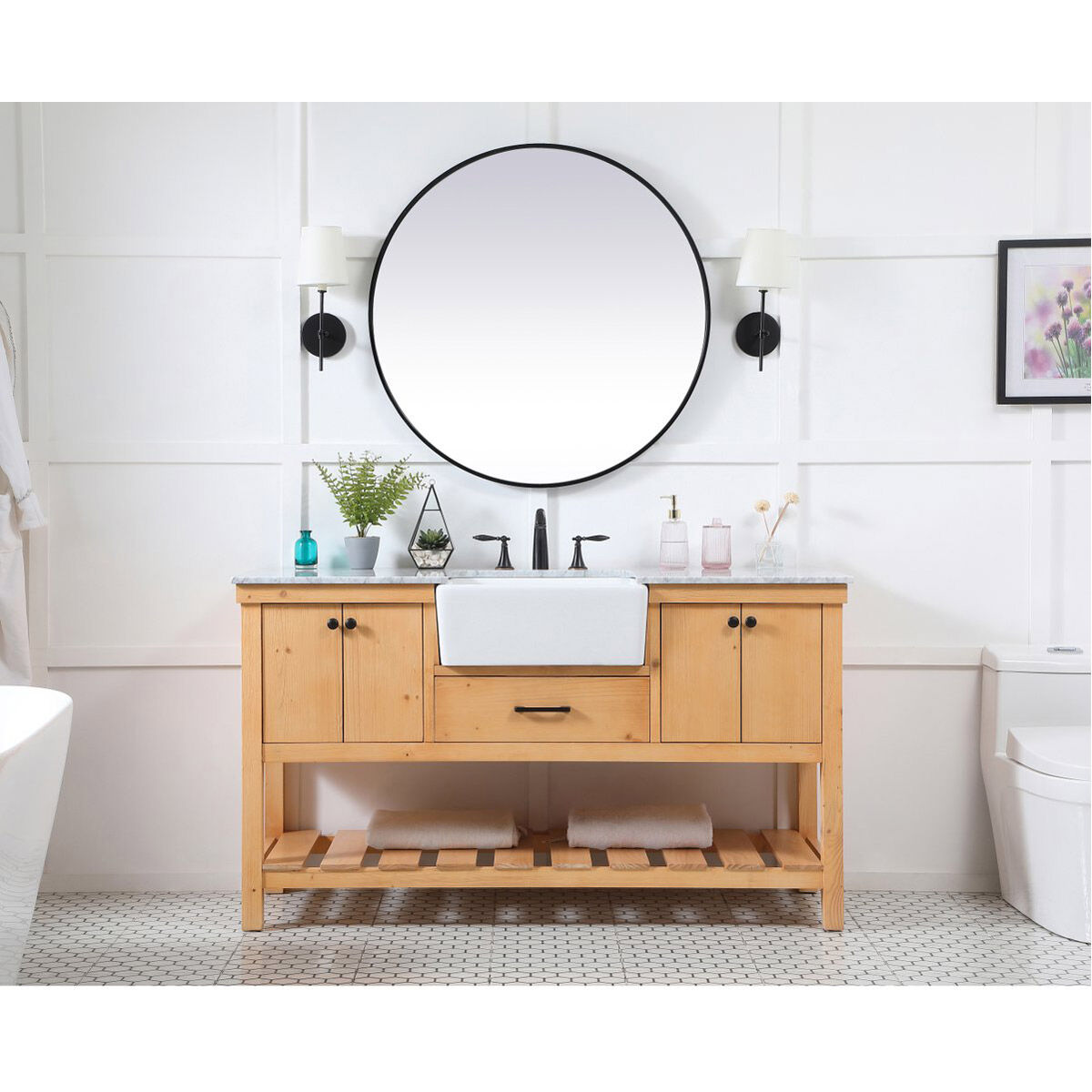 Clement 60 X 22 X 34.13 inch Natural Wood Bathroom Vanity Cabinet