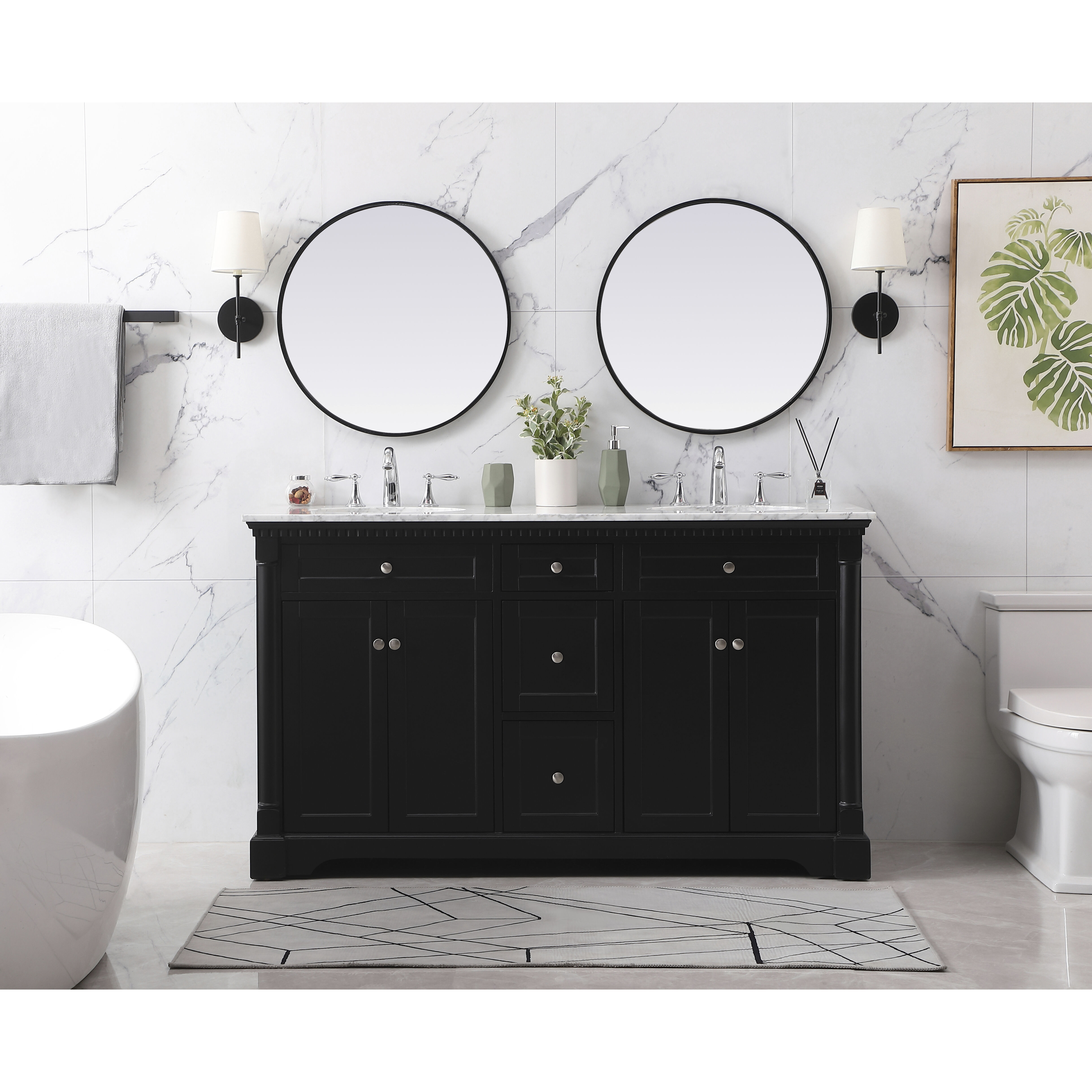 Clarence 60 X 22 X 35 inch Black Vanity Sink Set