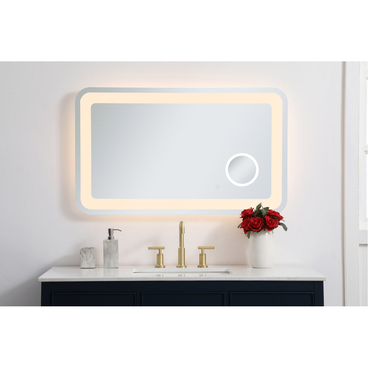 Lux 40 X 24 inch Glossy White Lighted Wall Mirror
