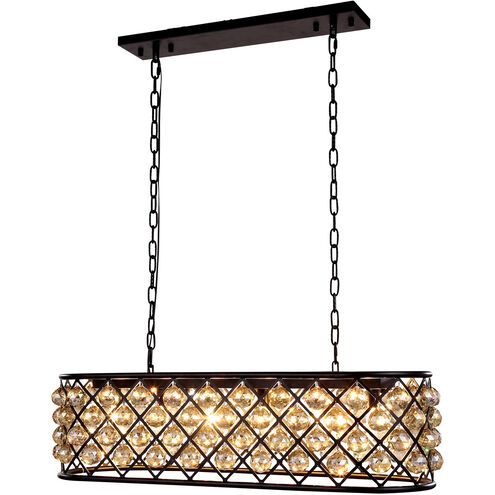 Madison 6 Light 40 inch Matte Black Island Pendant Ceiling Light in Golden Teak, Faceted Royal Cut, Urban Classic