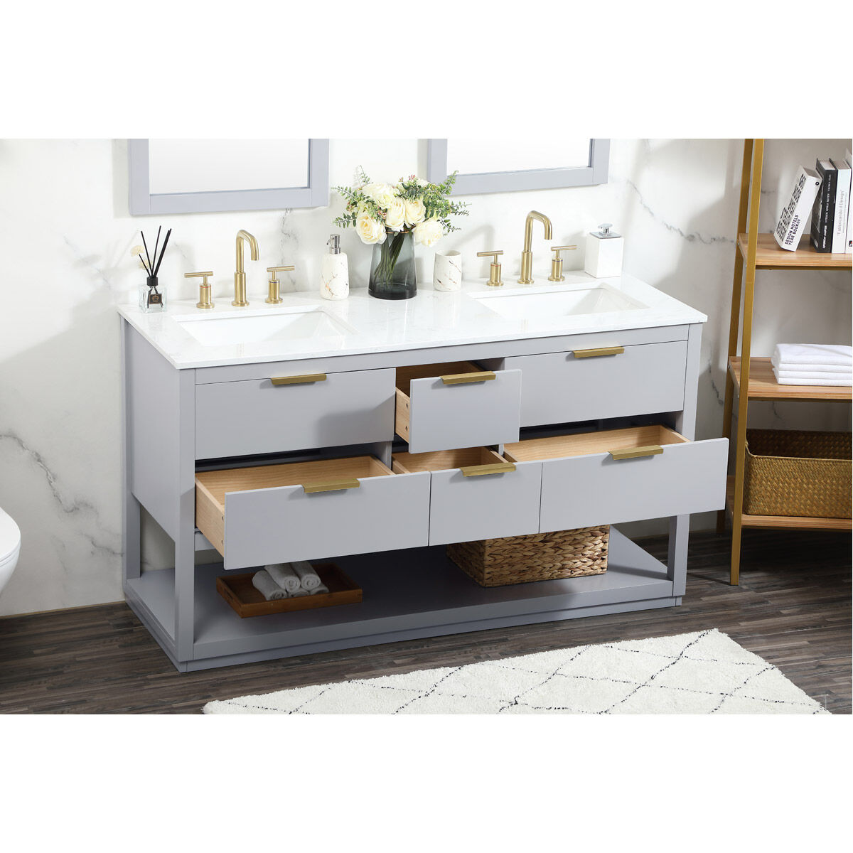 Larkin 60 X 22 X 34 inch Grey Vanity Sink Set
