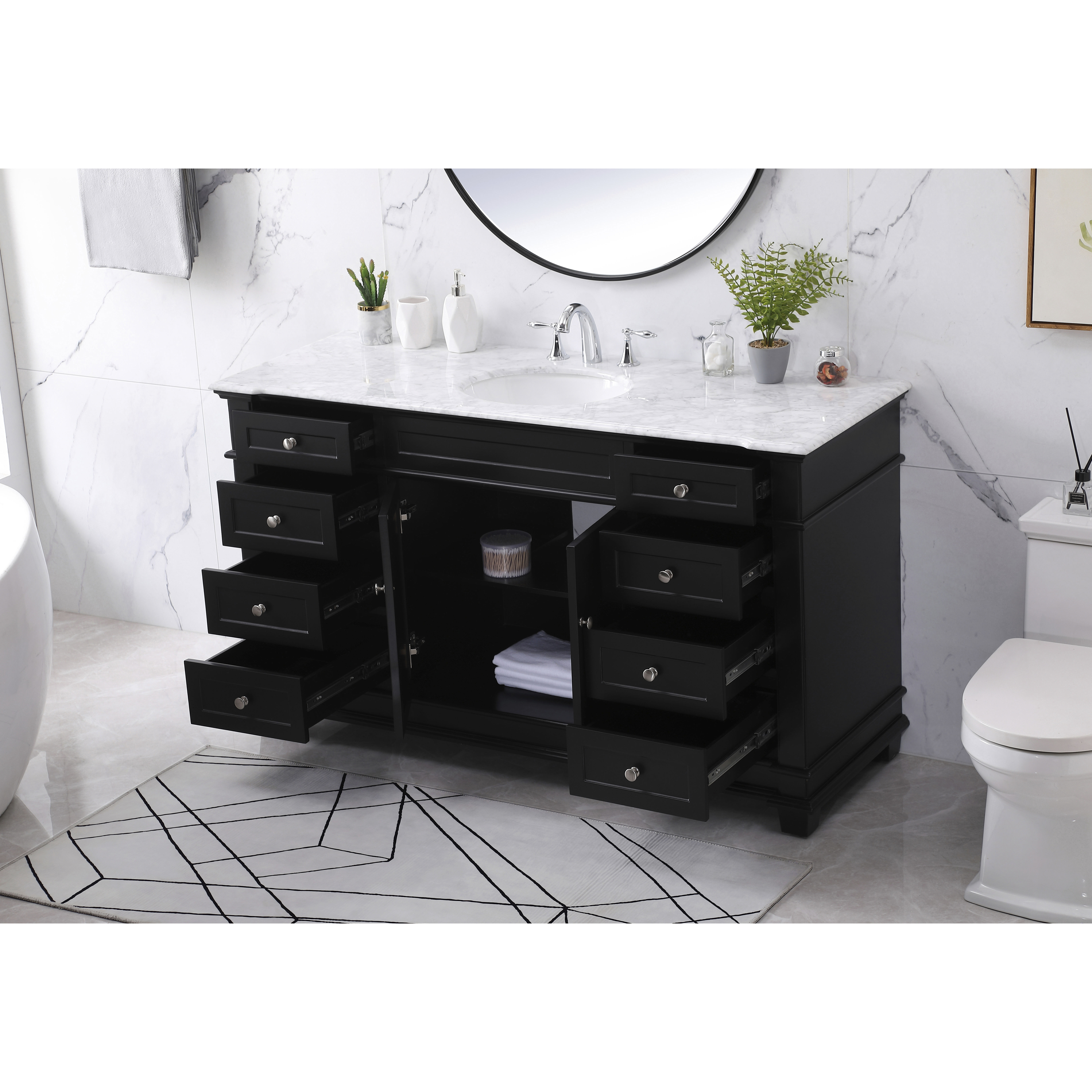 Wesley 60 X 22 X 35 inch Black Vanity Sink Set