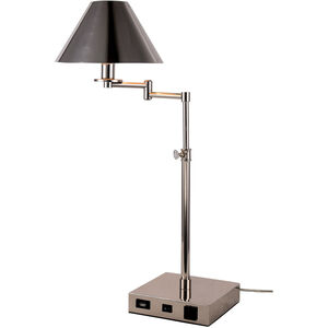 Brio 26 inch 40 watt Polished Nickel Table Lamp Portable Light, with USB Port and Power Outlet