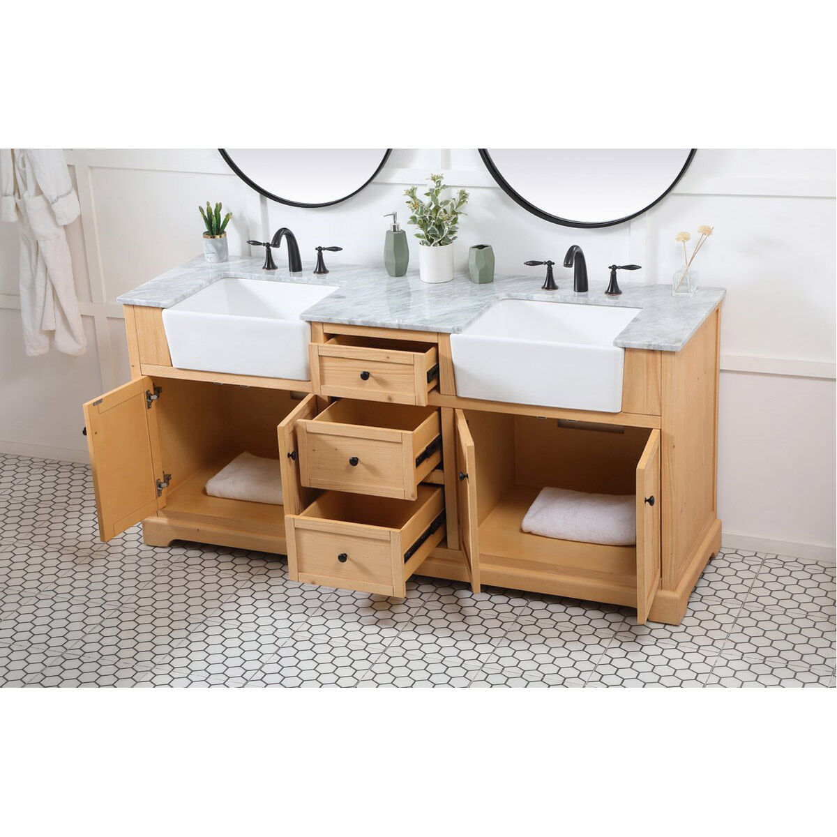 Franklin 72 X 22 X 35 inch Natural Wood Bathroom Vanity Cabinet