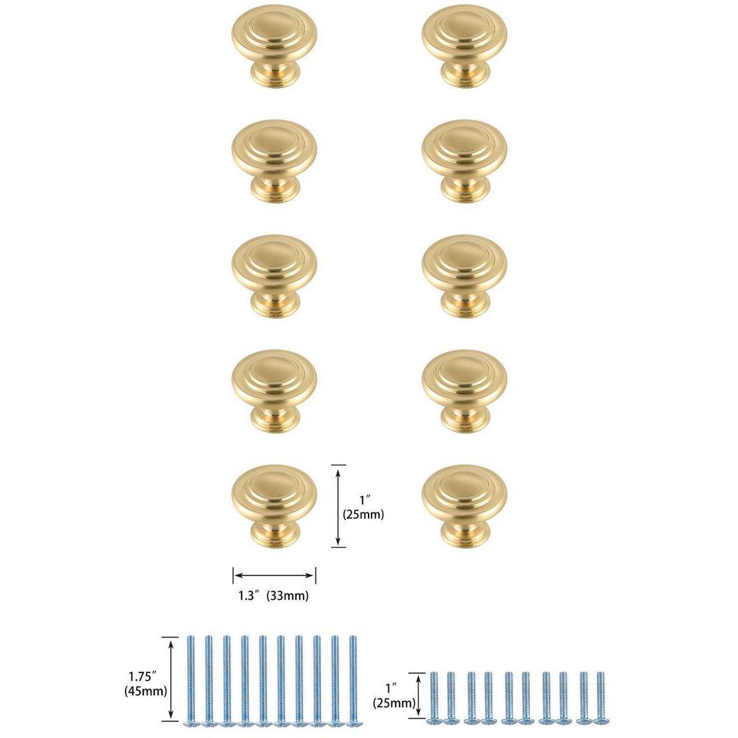 Minu Brushed Gold Hardware Cabinet Knob, Set of 10