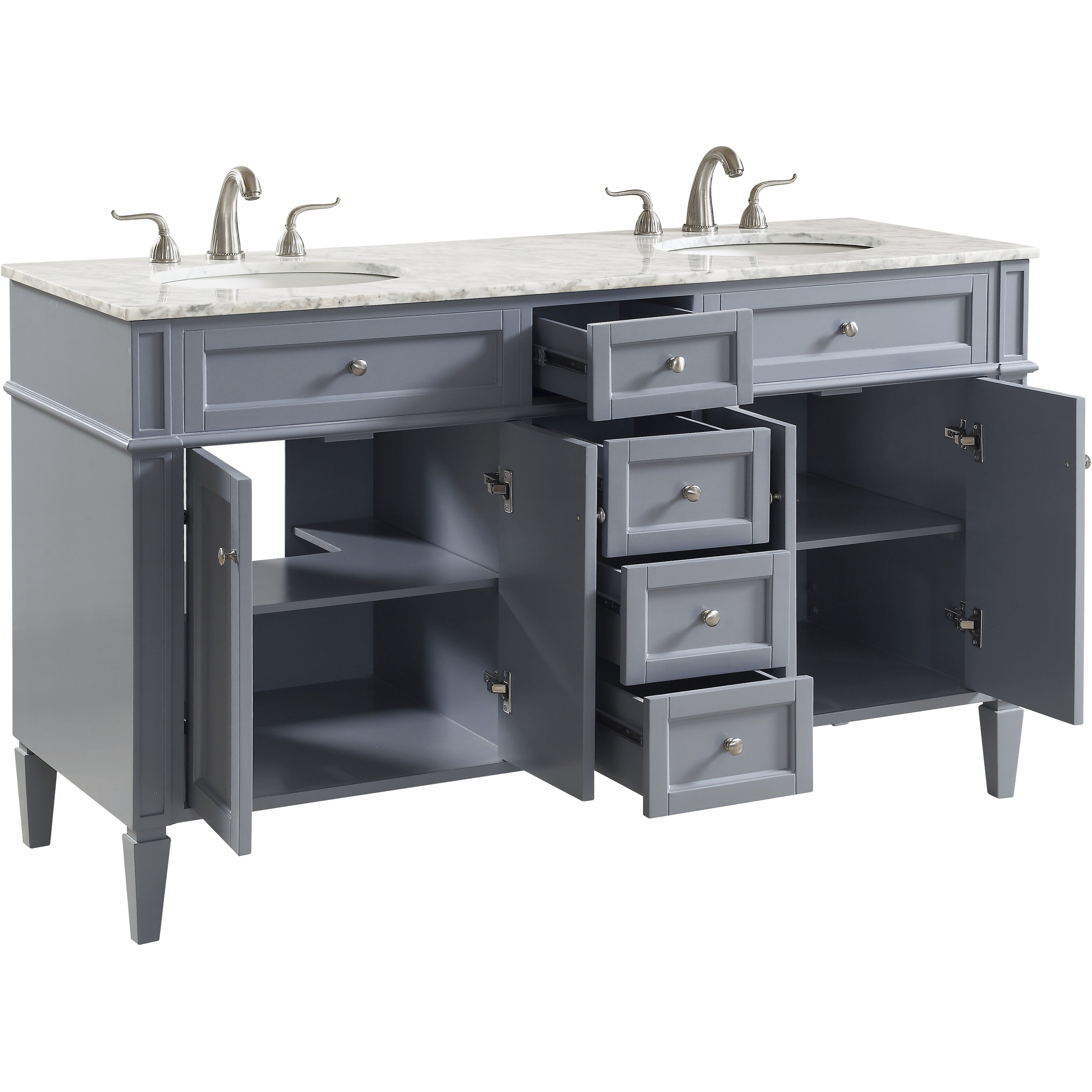 Park Avenue 60 X 35 inch Grey with Carrara White Marble Vanity Set in Gray