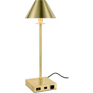 Brio 25 inch 40 watt Brushed Brass Table Lamp Portable Light, with USB Port and Power Outlet