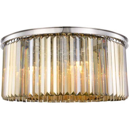 Sydney 8 Light 32 inch Polished nickel Flush Mount Ceiling Light in Golden Teak, Urban Classic
