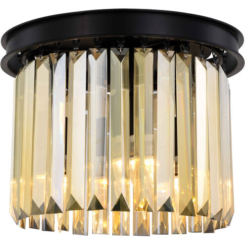 Sydney 3 Light 12 inch Matte Black Flush Mount Ceiling Light in Golden Teak, Urban Classic