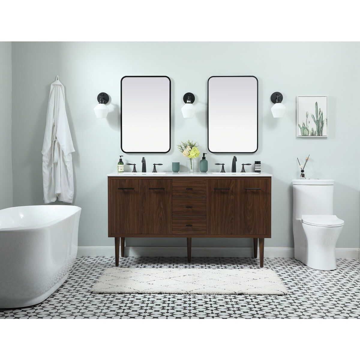 Cyrus 60 X 22 X 34 inch Walnut Vanity Sink Set