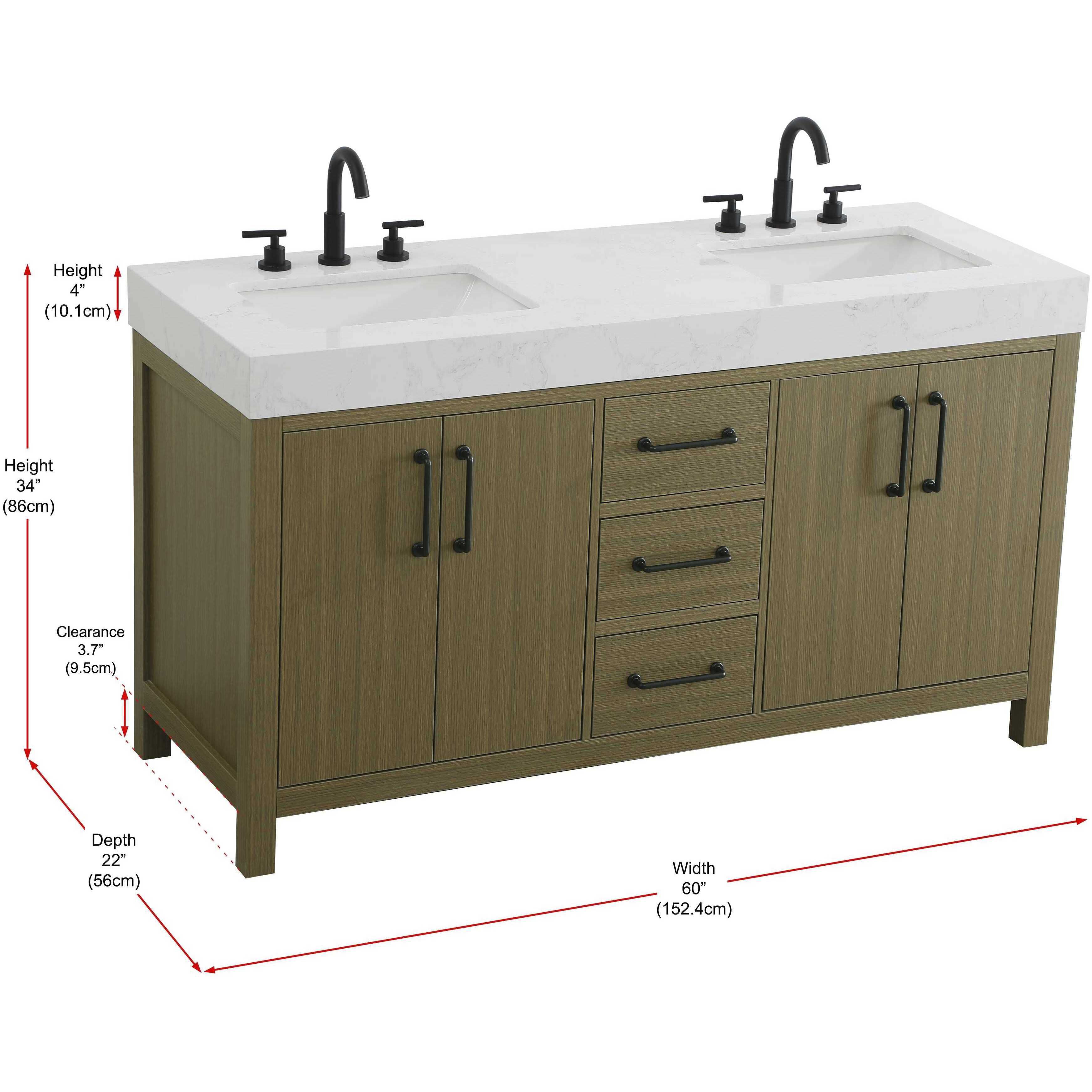 Nathan 60 X 34 inch Chestnut Brown Bathroom Vanity Cabinet