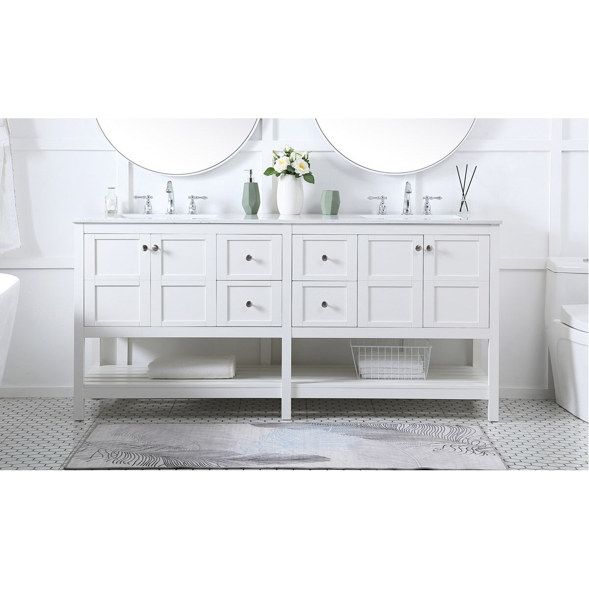 Theo 72 X 22 X 34 inch White Vanity Sink Set