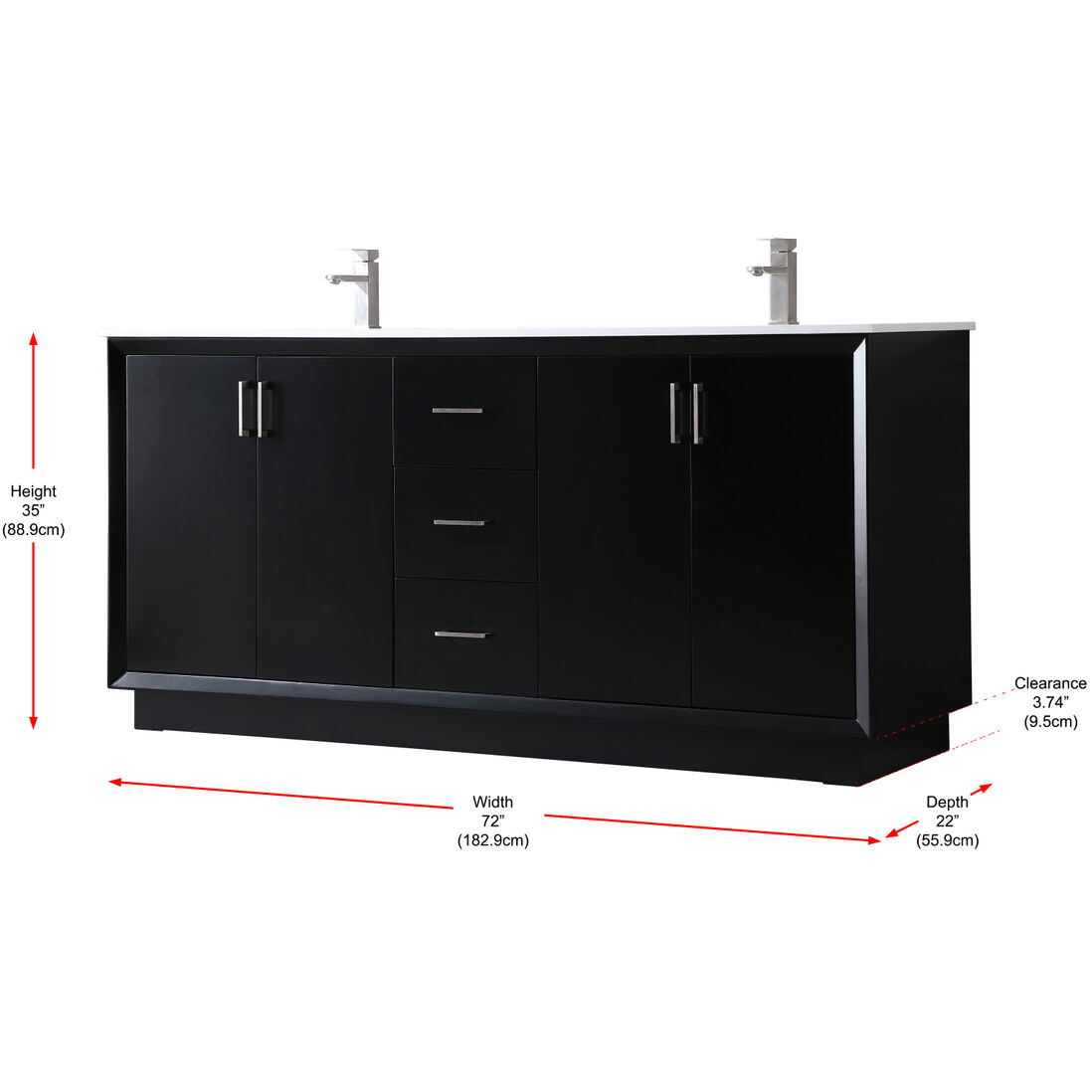 Hayes 72 X 22 X 35 inch Black Vanity Sink Set