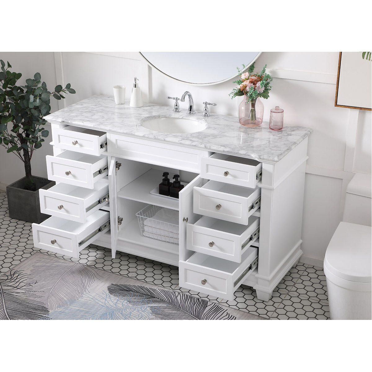 Wesley 60 X 22 X 35 inch White Vanity Sink Set