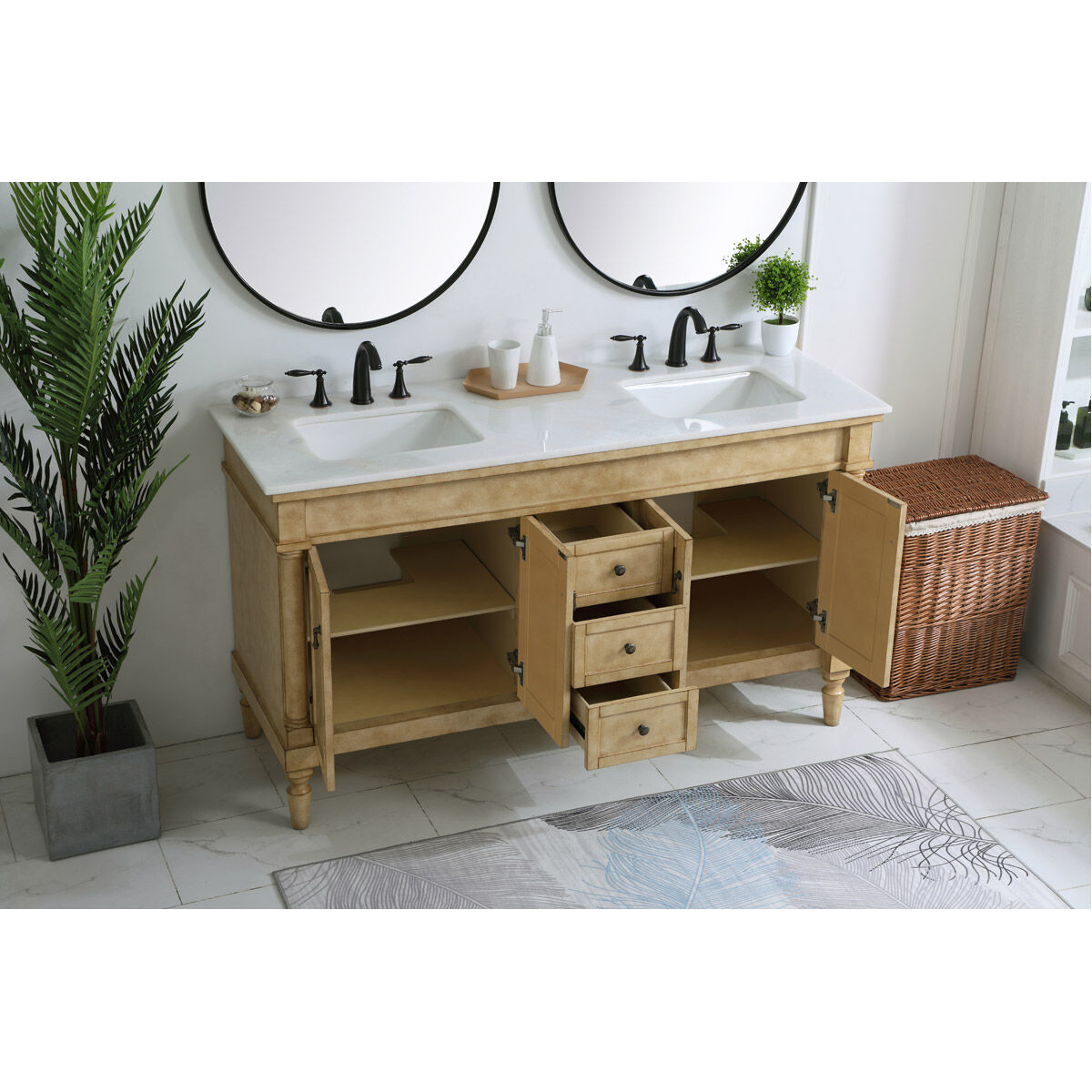 Lexington 60 X 21.5 X 35 inch Antique Beige and Antique Bronze Vanity Sink Set in Antique Brass