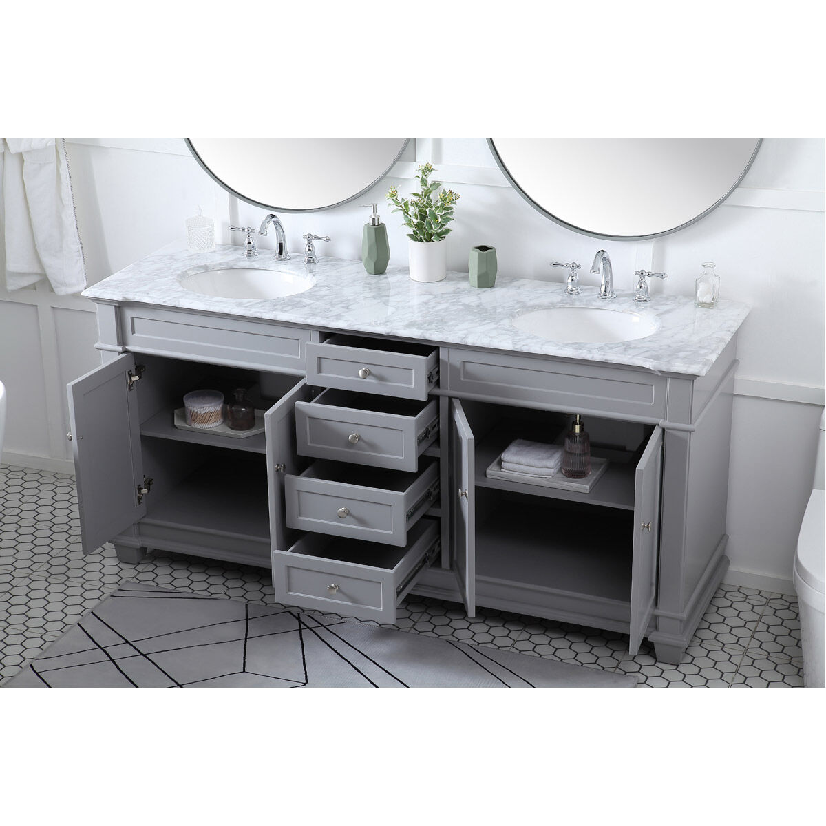 Wesley 72 X 21.5 X 35 inch Grey Vanity Sink Set in Gray