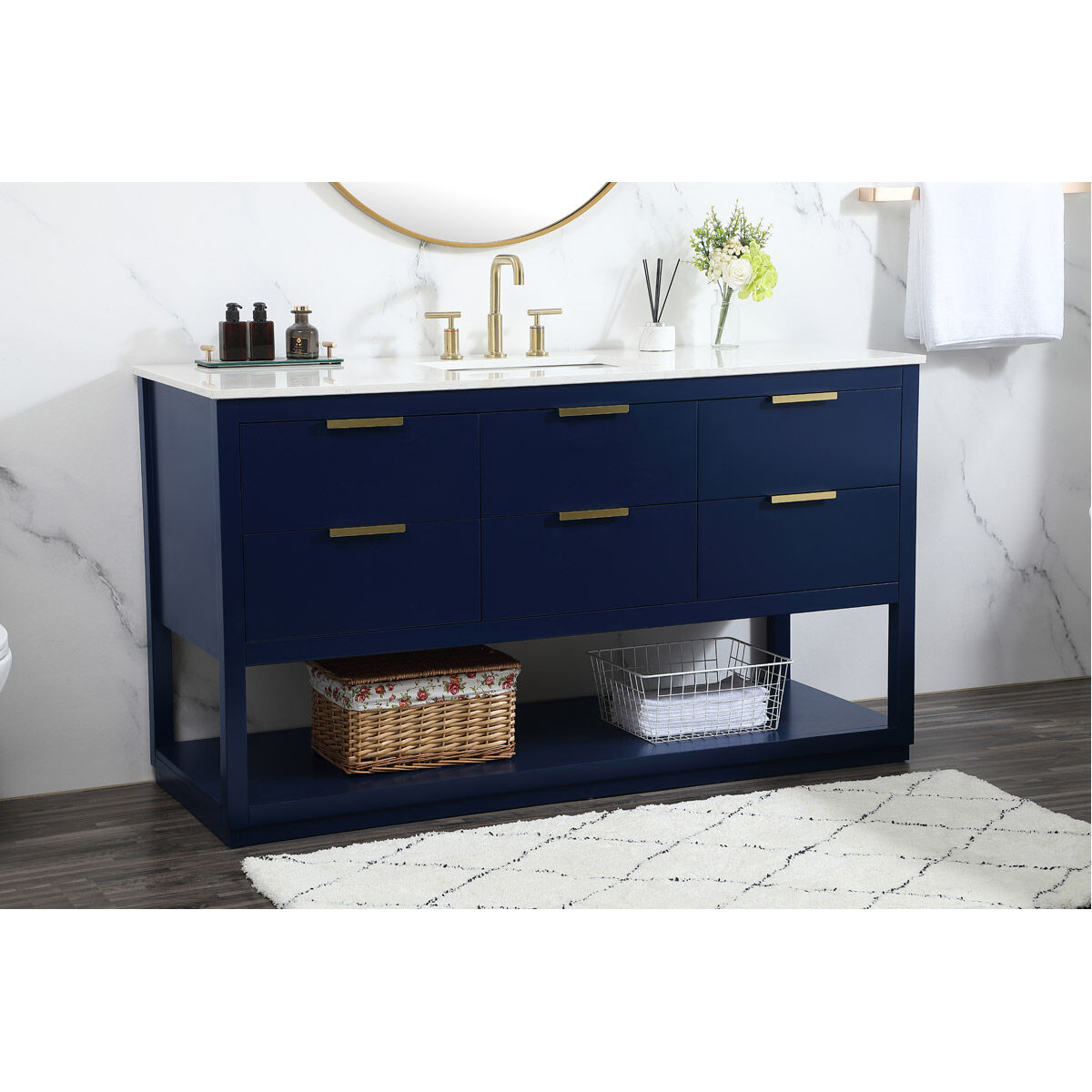 Larkin 60 X 22 X 34 inch Blue Vanity Sink Set in 1