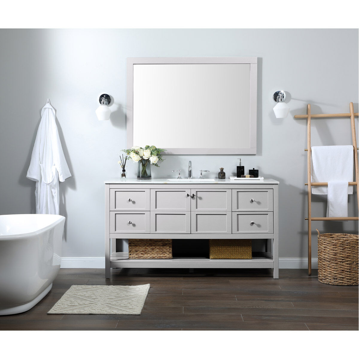 Theo 60 X 22 X 34 inch Gray Vanity Sink Set
