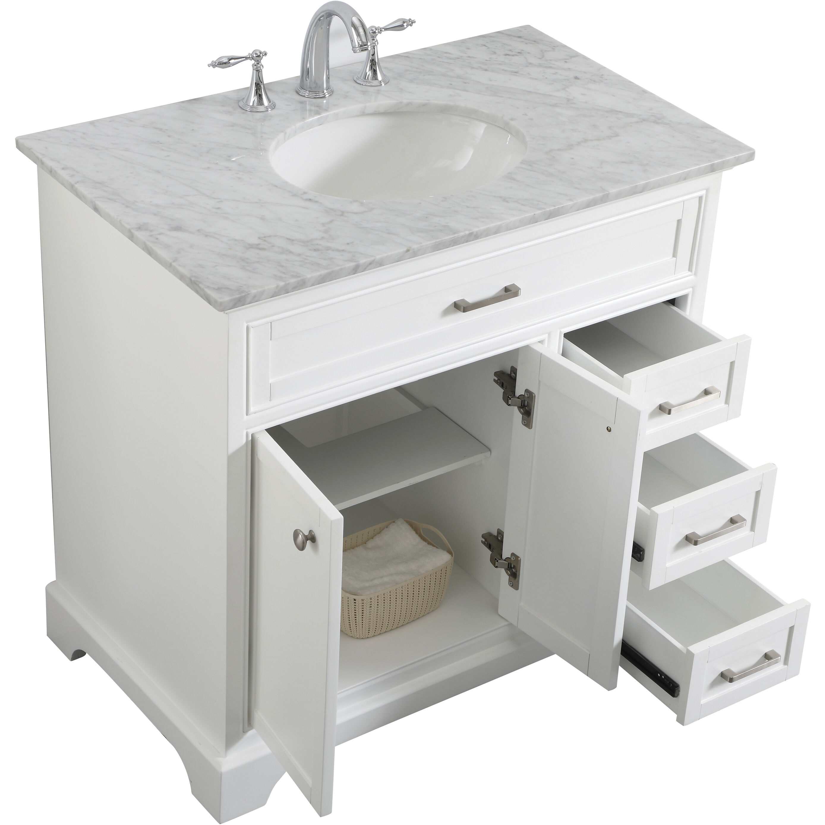 Americana 36 X 35 inch White with Carrara White Marble Vanity Set