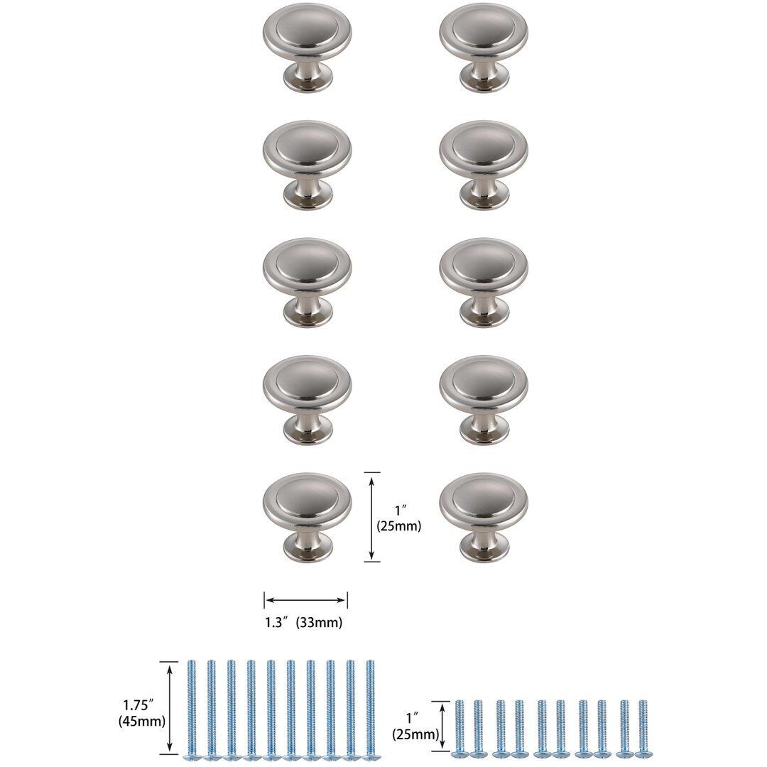 Logyn Brushed Nickel Hardware Cabinet Knob, Set of 10