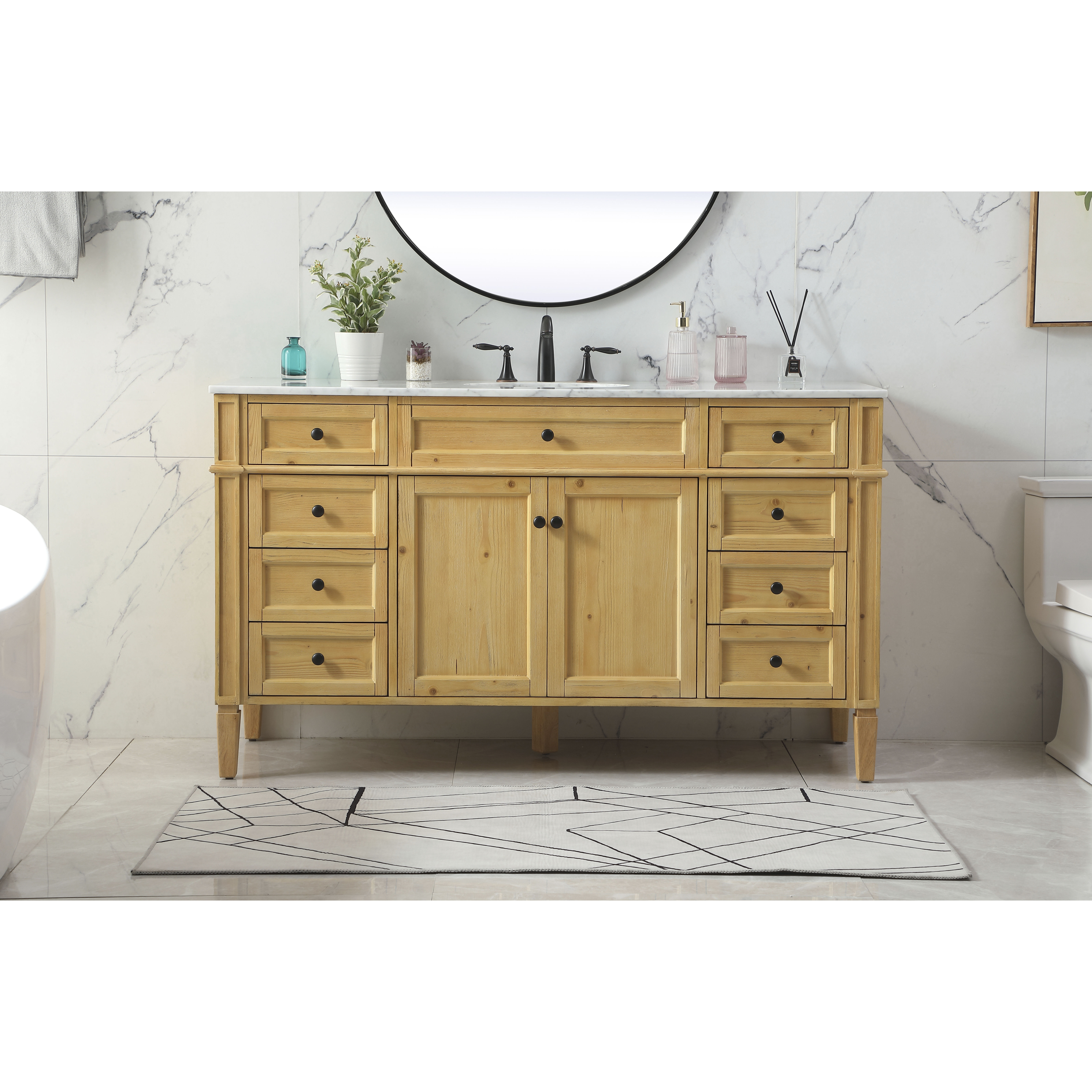 Park Avenue 60 X 21.5 X 35 inch Natural Wood Vanity Sink Set