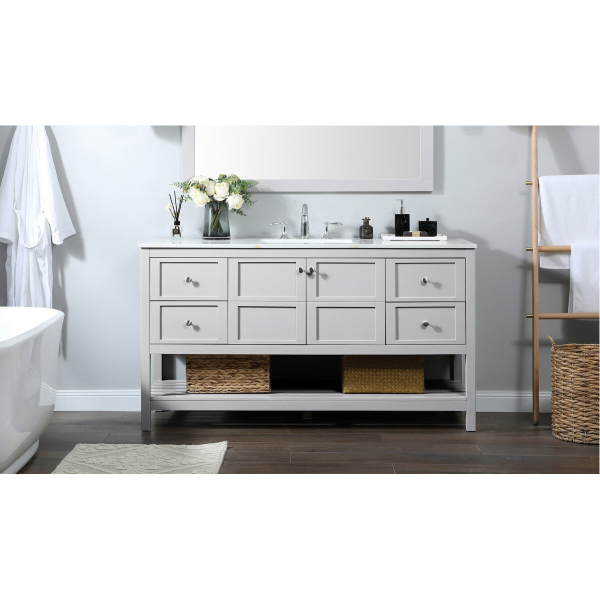 Theo 60 X 22 X 34 inch Gray Vanity Sink Set