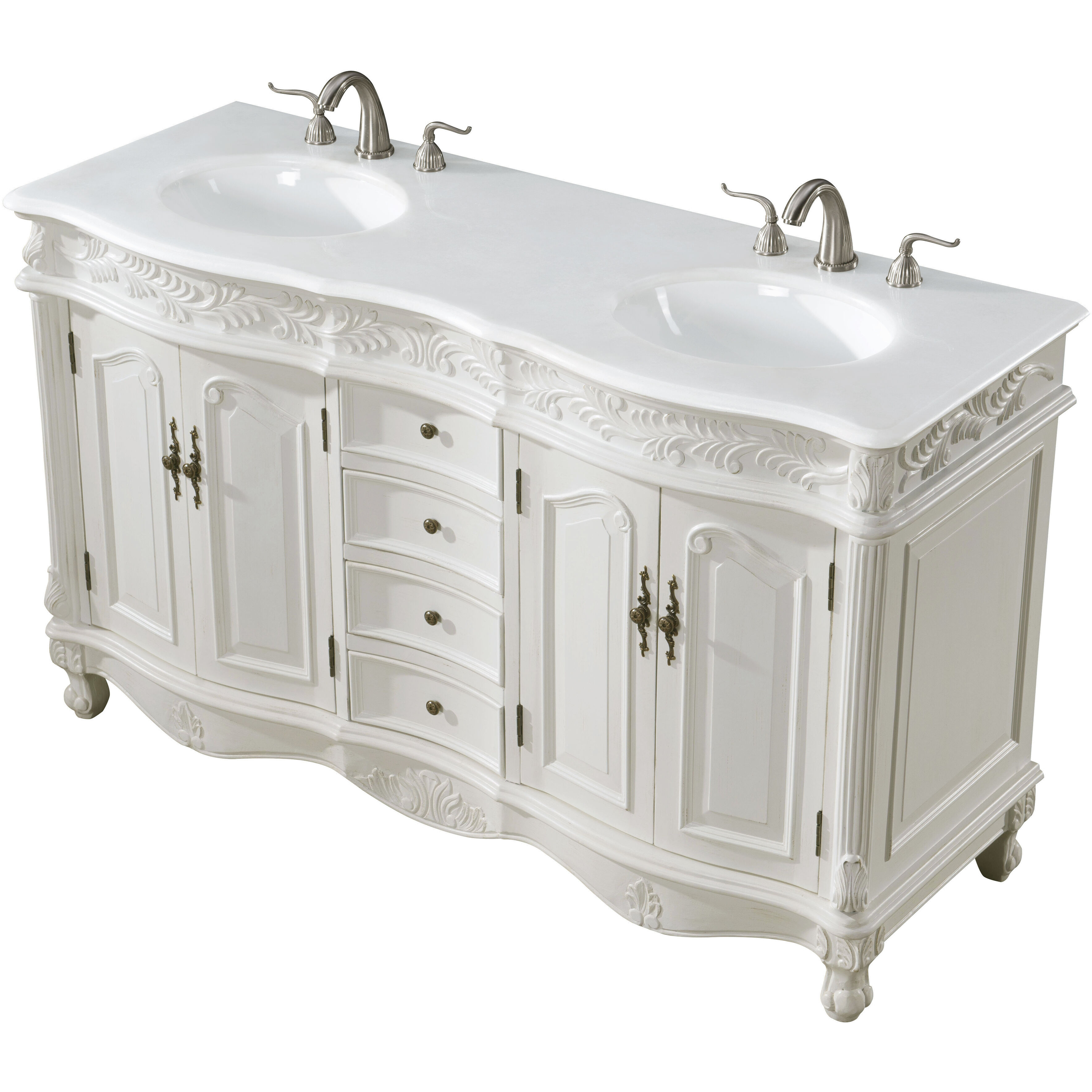 Windsor 60 X 22 X 36 inch Antique White Vanity Sink Set