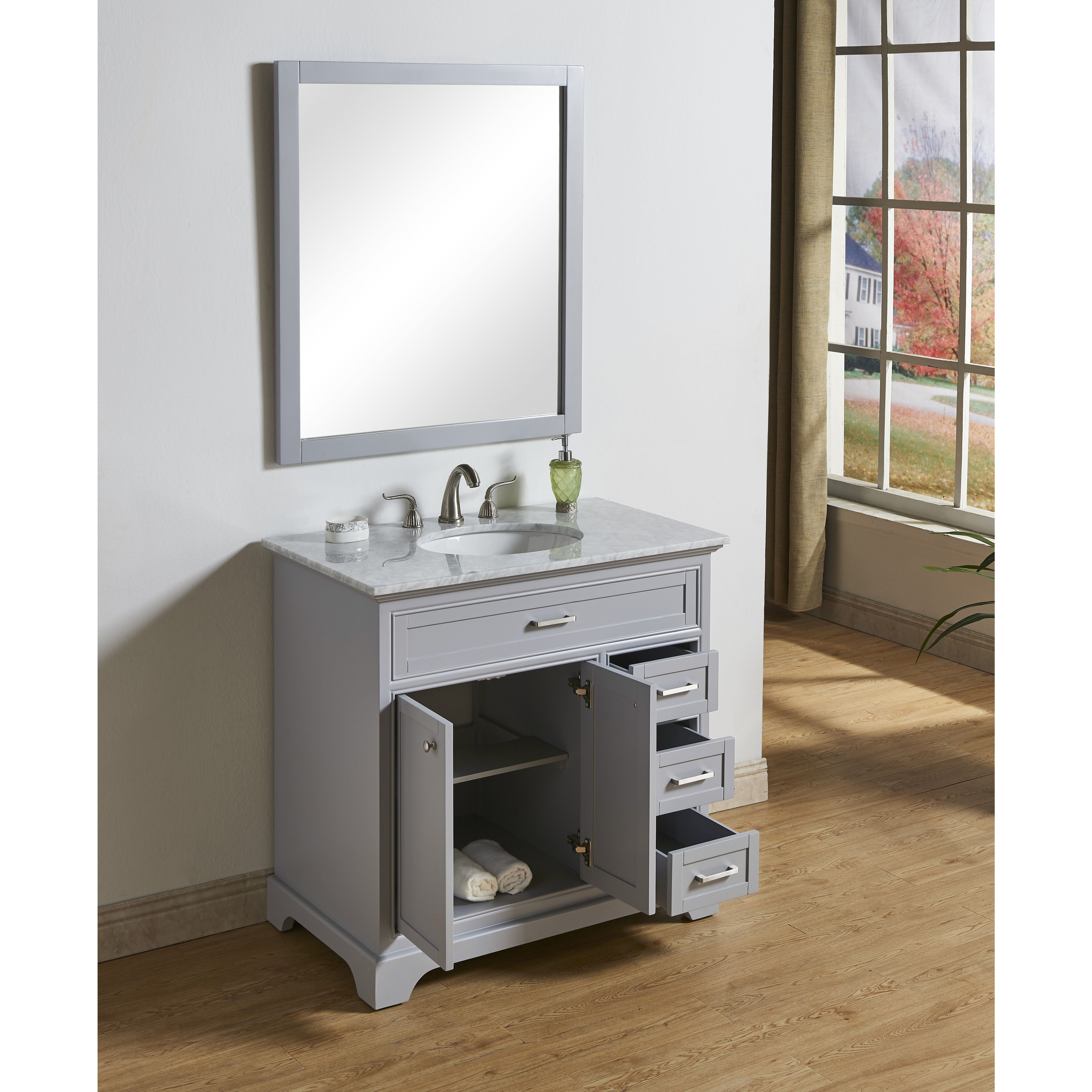 Americana 36 X 35 inch Light Grey with Carrara White Marble Vanity Set in Gray