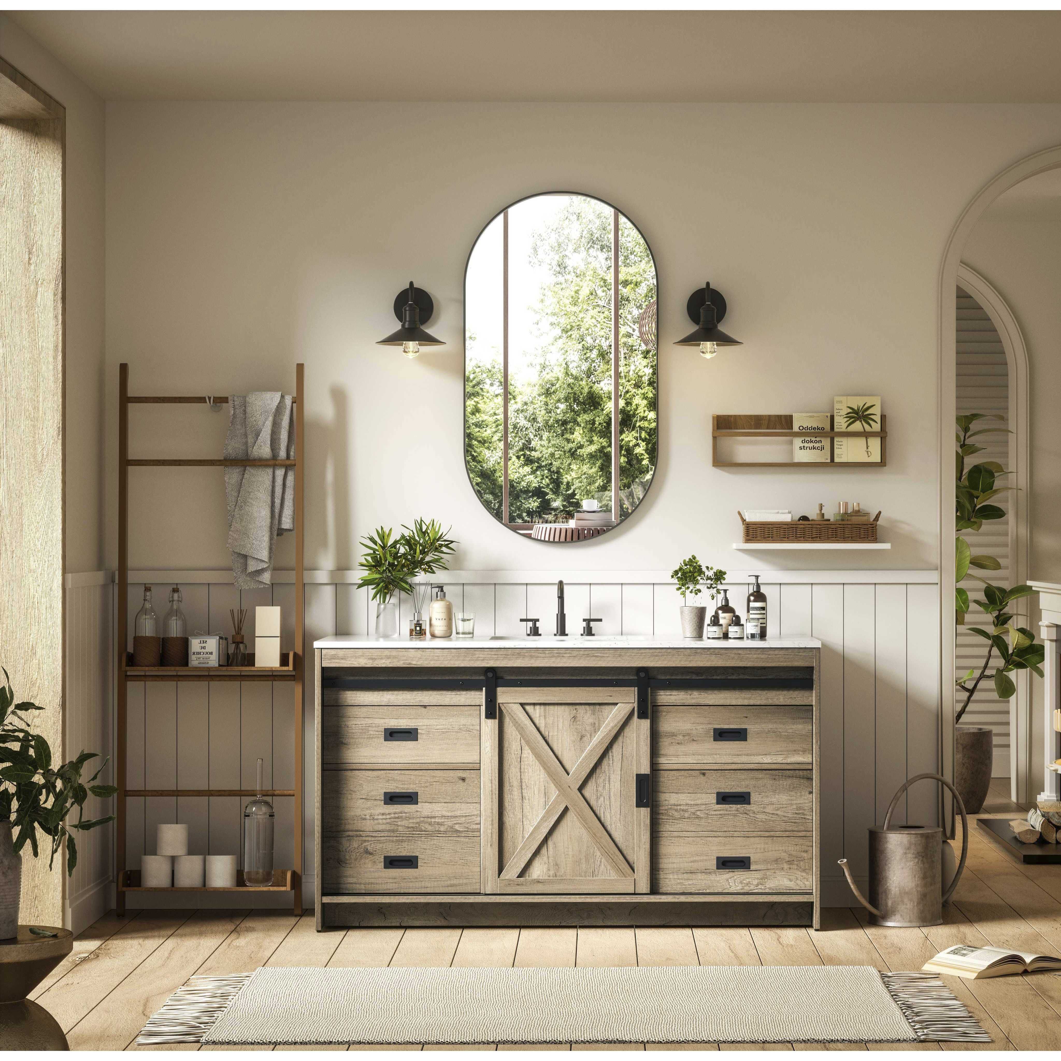 Austin 60 X 34 inch Natural Oak Bathroom Vanity Cabinet