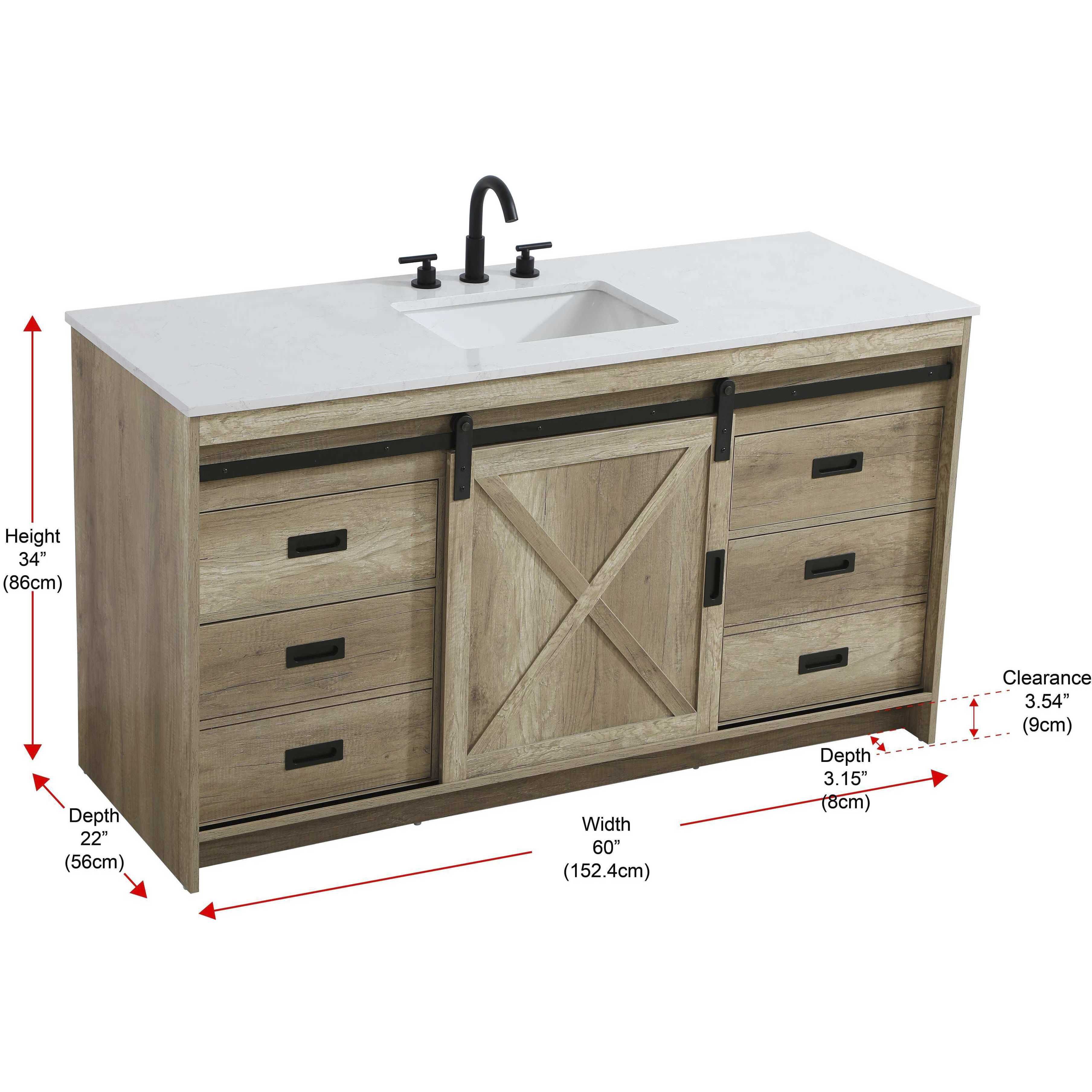 Austin 60 X 34 inch Natural Oak Bathroom Vanity Cabinet