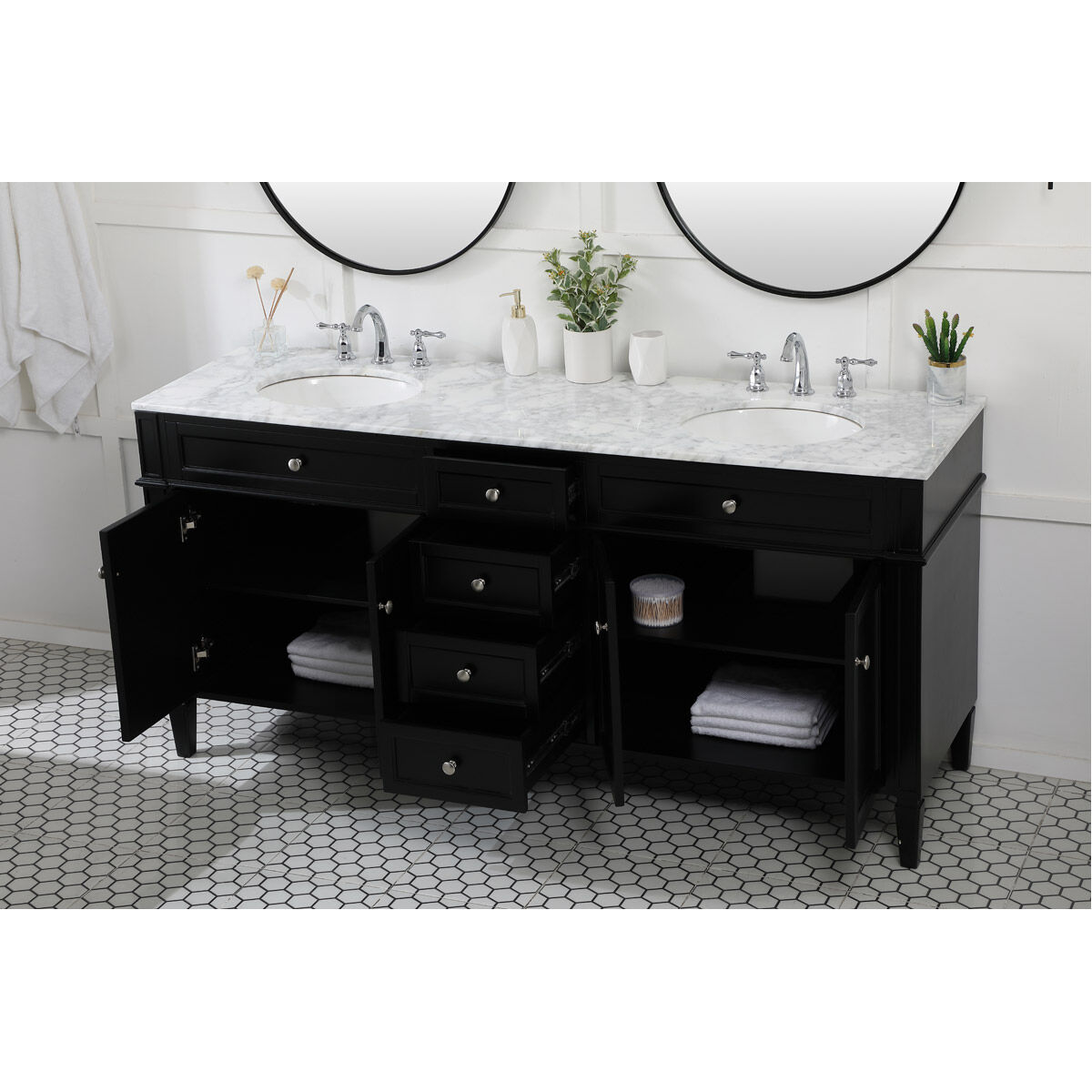 Park Avenue 72 X 21.5 X 35 inch Black Vanity Sink Set