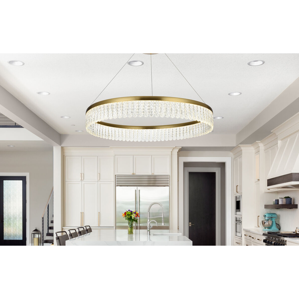 Rune 1 Light 32 inch Satin Gold Chandelier Ceiling Light