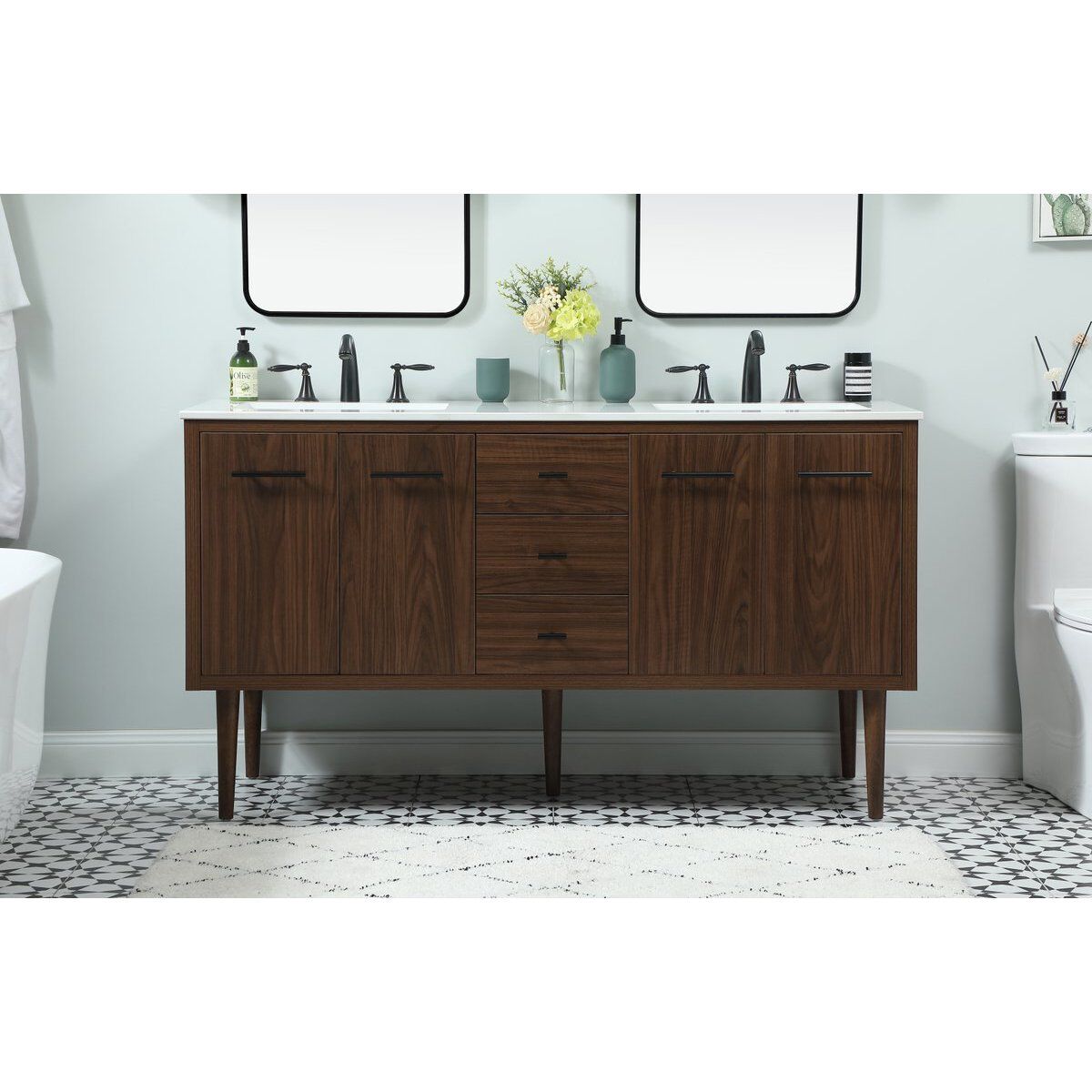 Cyrus 60 X 22 X 34 inch Walnut Vanity Sink Set