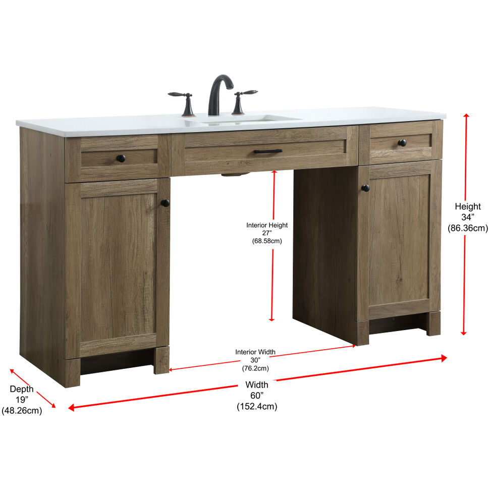 Cooper 60 X 19 X 34 inch Natural Oak Vanity Sink Set