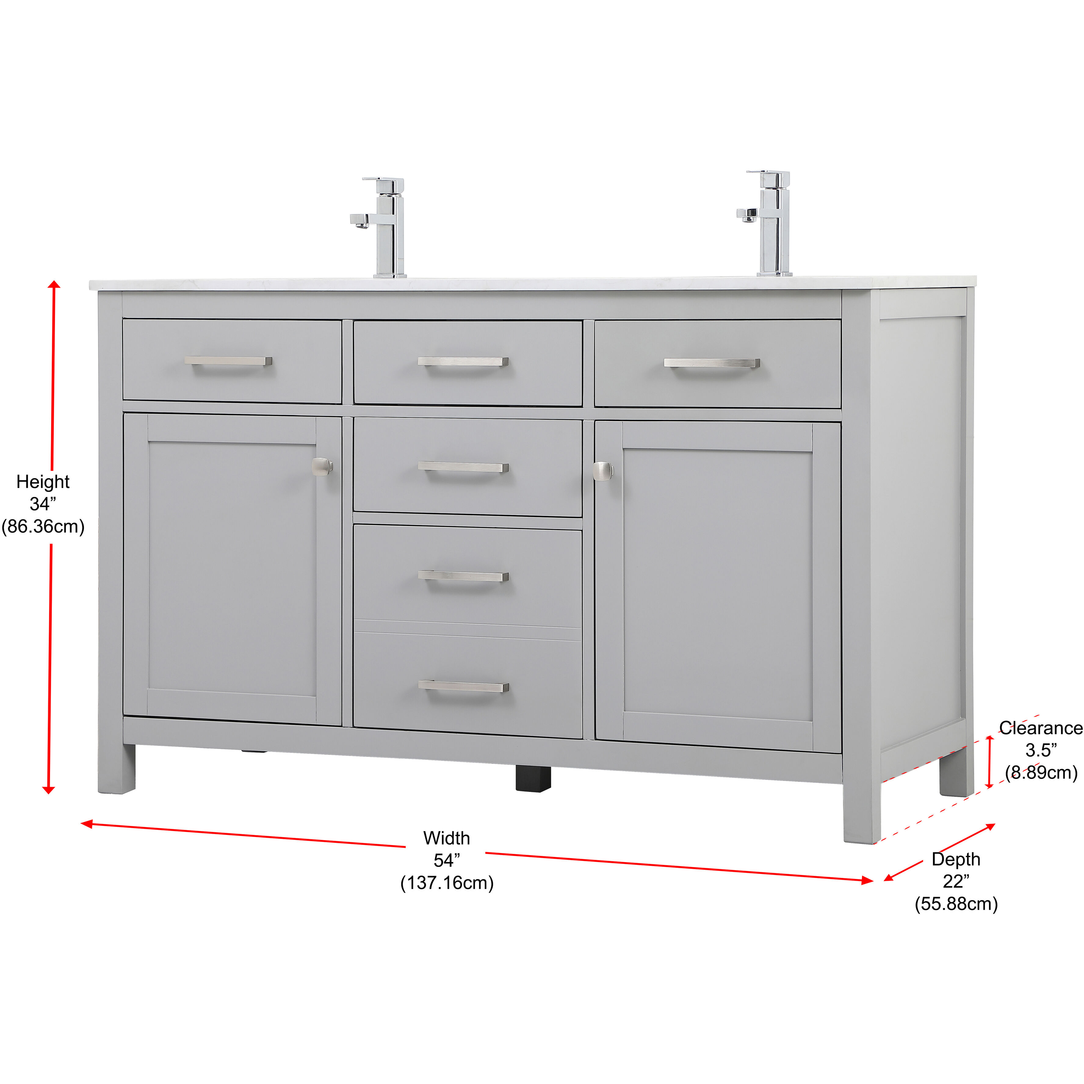 Lewis 54 X 22 X 34 inch Grey Vanity Sink Set