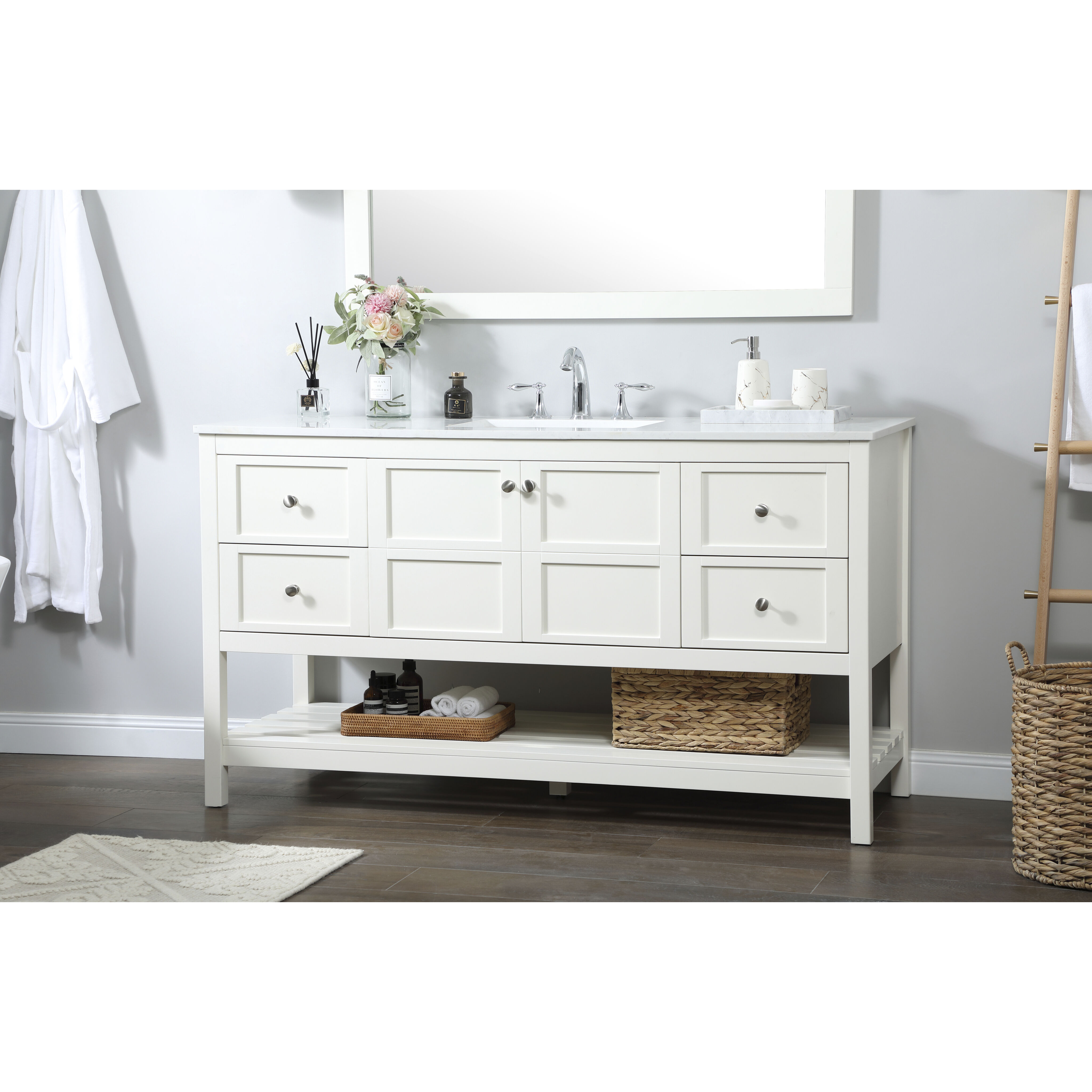 Theo 60 X 22 X 34 inch White Vanity Sink Set