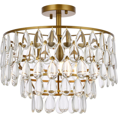 Mila 3 Light 16 inch Brass Flush Mount Ceiling Light