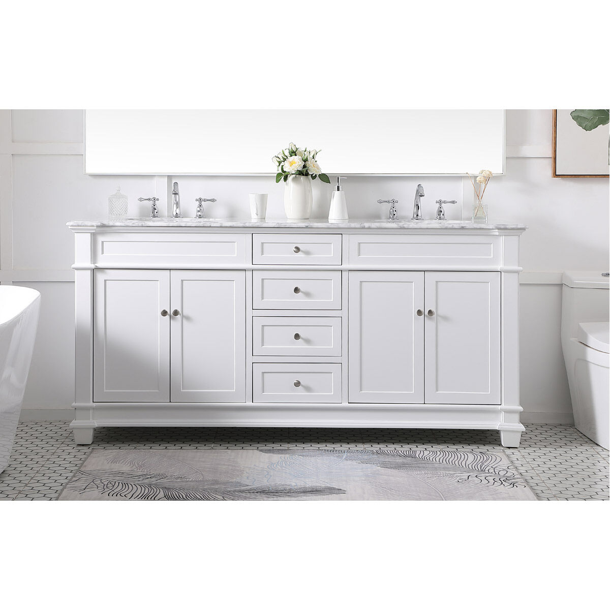 Wesley 72 X 22 X 35 inch White Vanity Sink Set