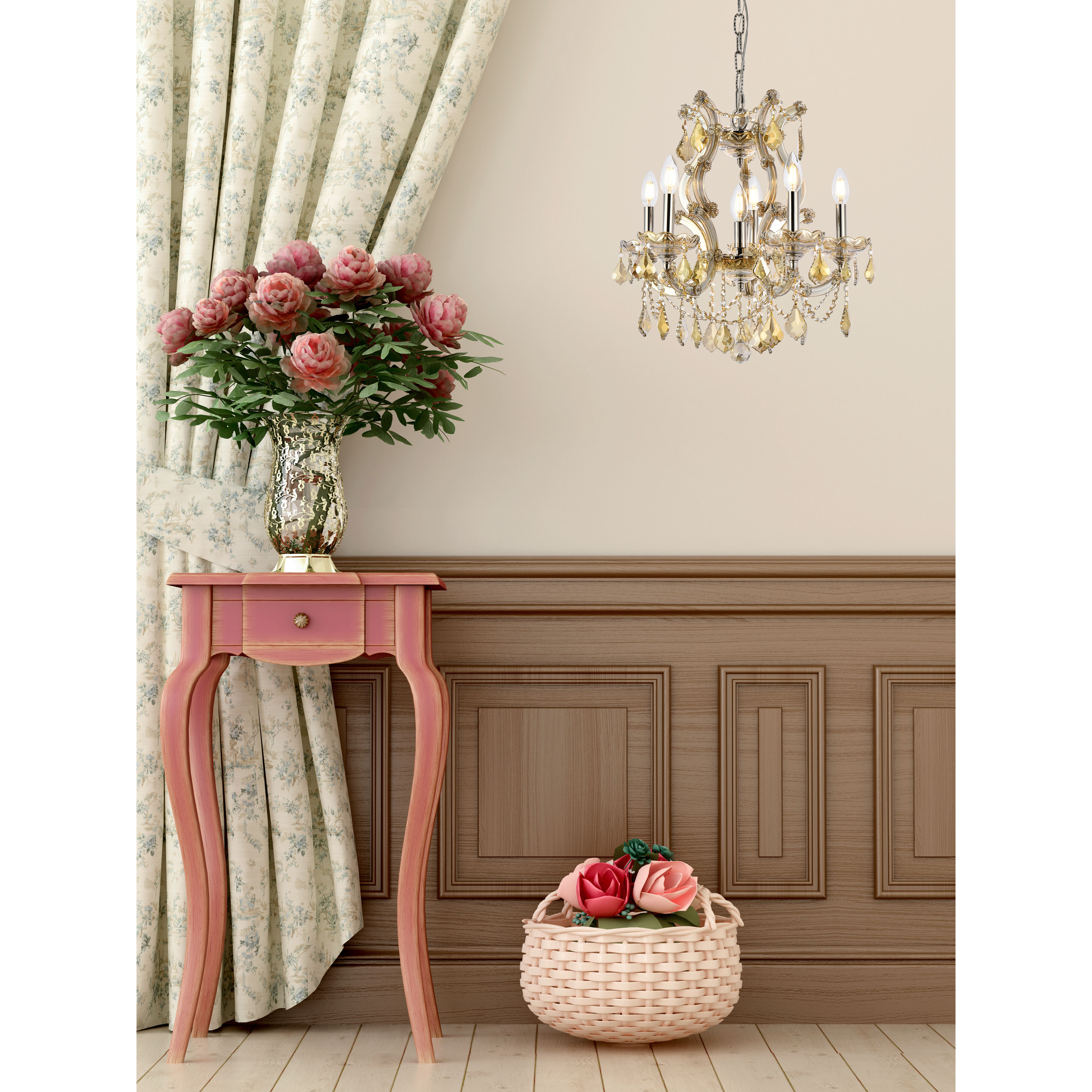 Maria Theresa 6 Light 20 inch Golden Teak Dining Chandelier Ceiling Light in Royal Cut