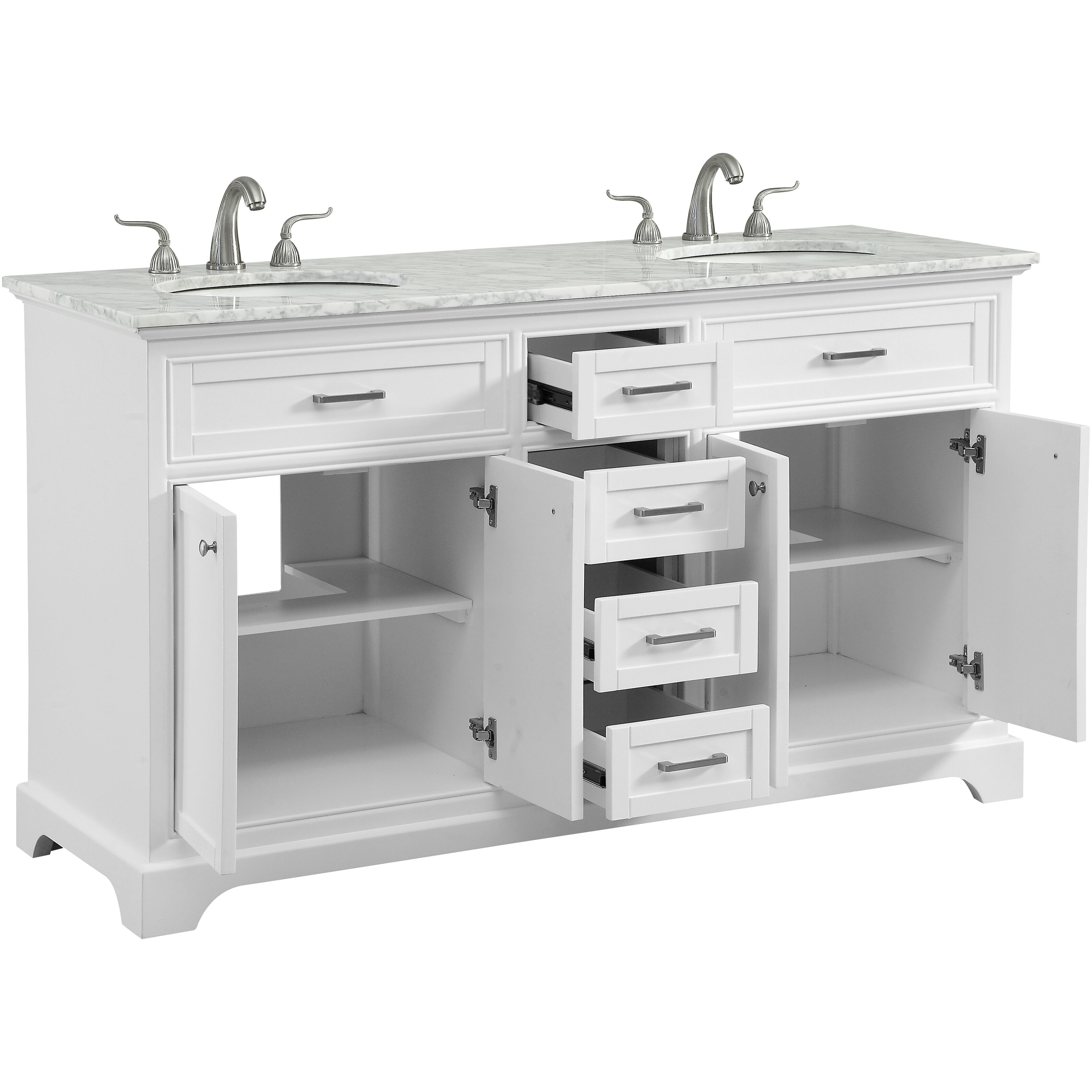 Americana 60 X 35 inch White with Carrara White Marble Vanity Set