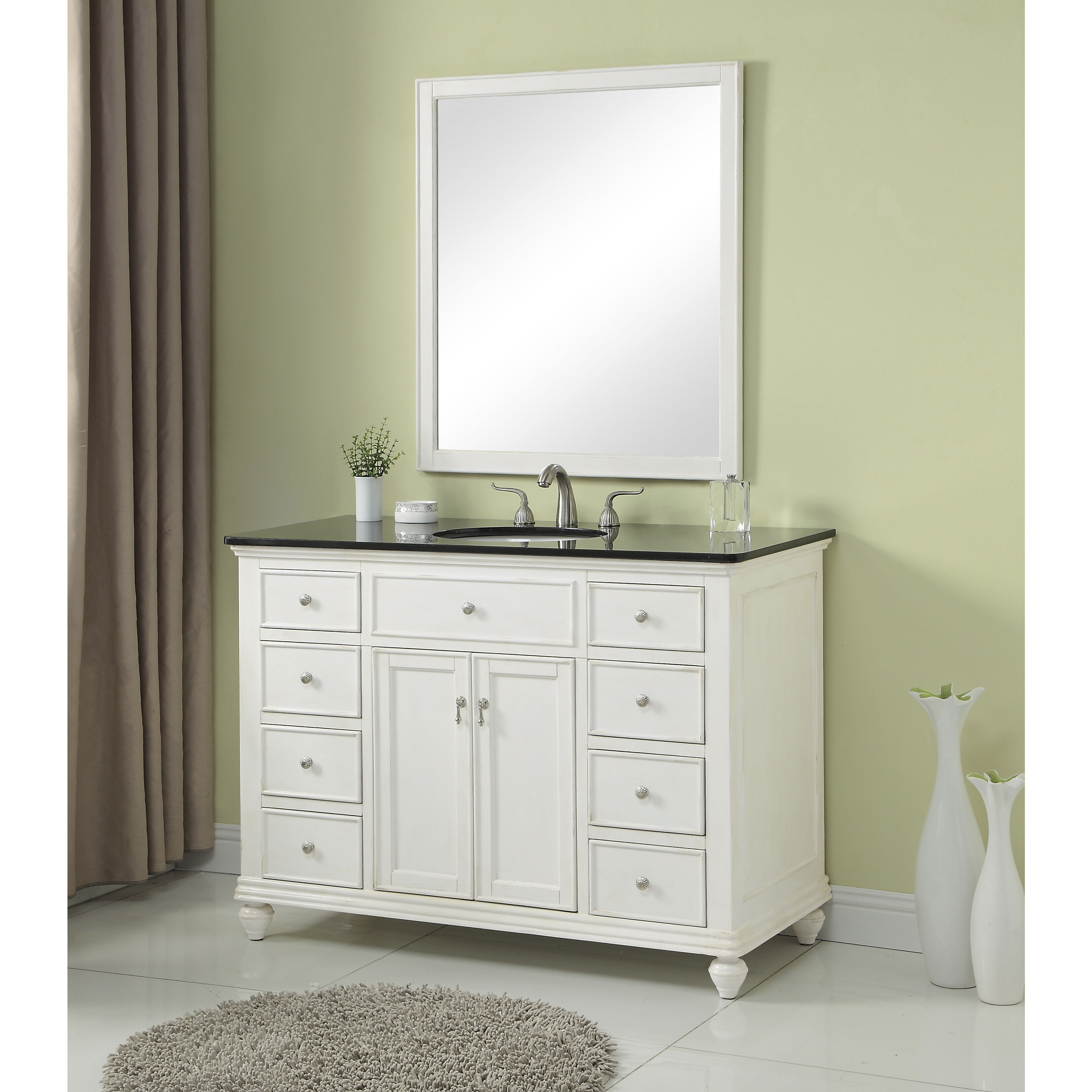 Otto 48 X 35 inch Antique White with Black Granite Vanity Set 