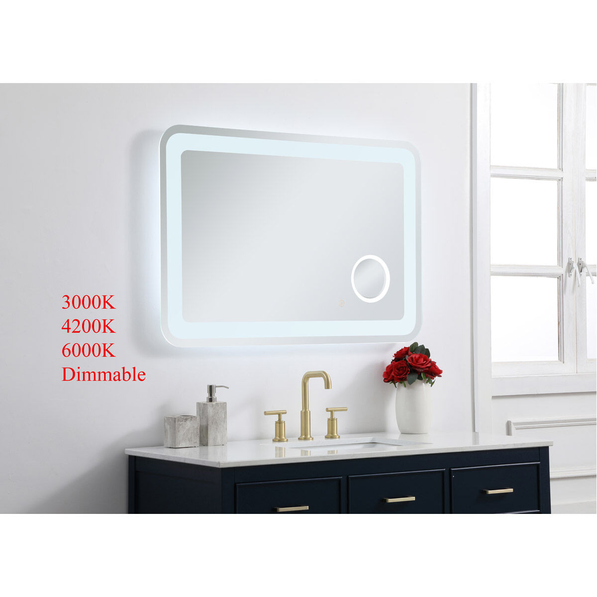 Lux 40 X 27 inch Glossy White Lighted Wall Mirror