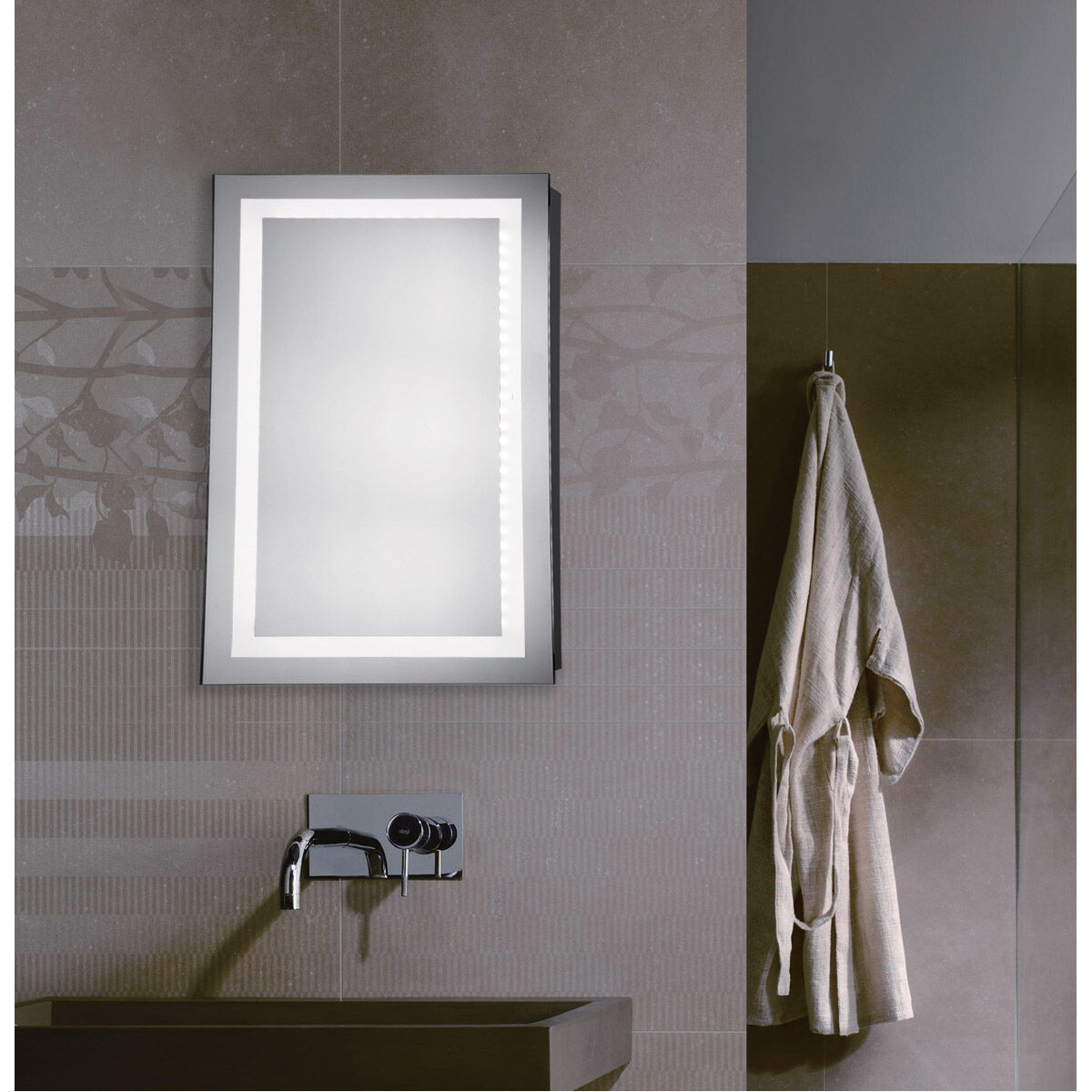 Nova 40 X 20 inch Glossy White Lighted Wall Mirror in 5000K, Dimmable, 5000K, Rectangle, Fog Free
