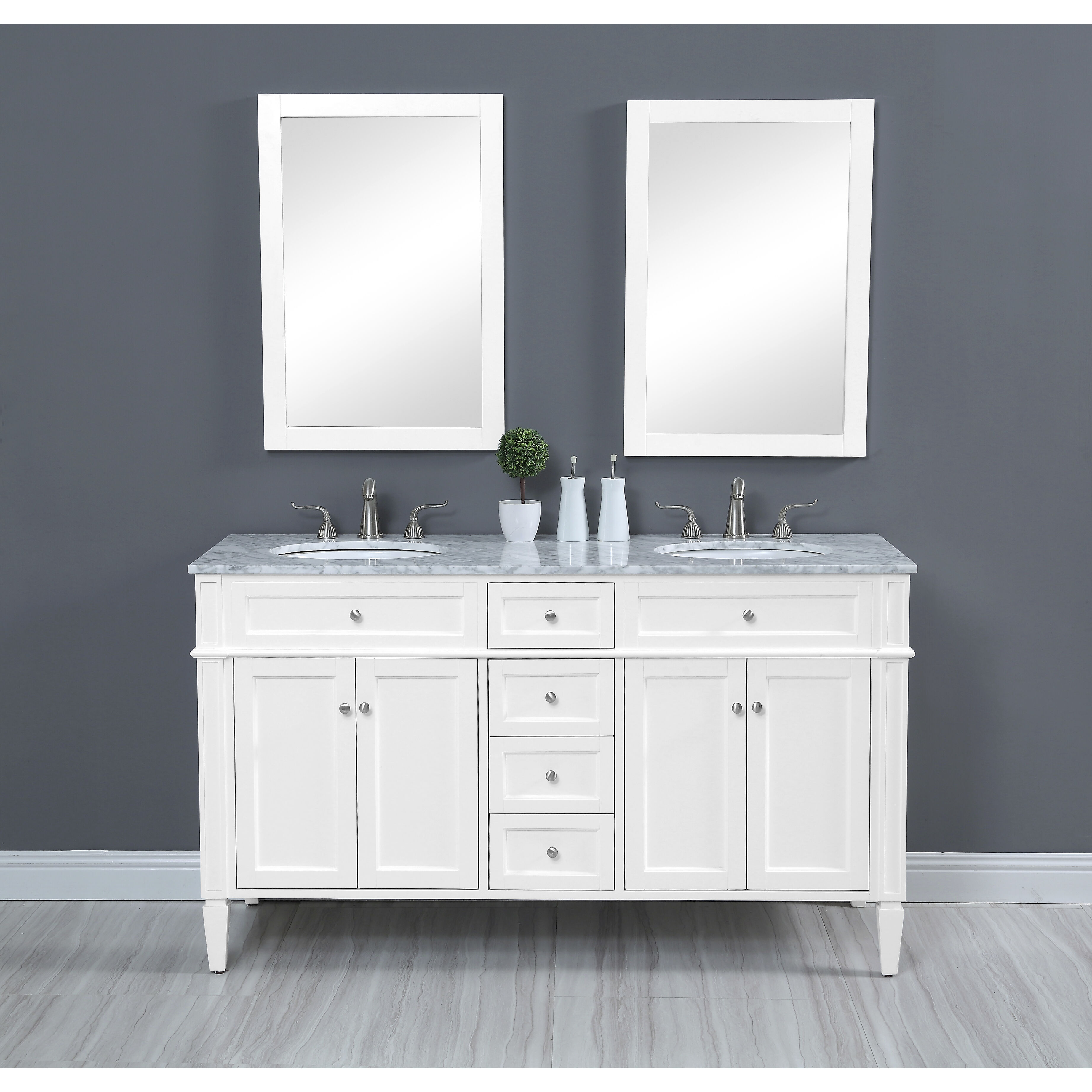 Park Avenue 60 X 35 inch White with Carrara White Marble Vanity Set