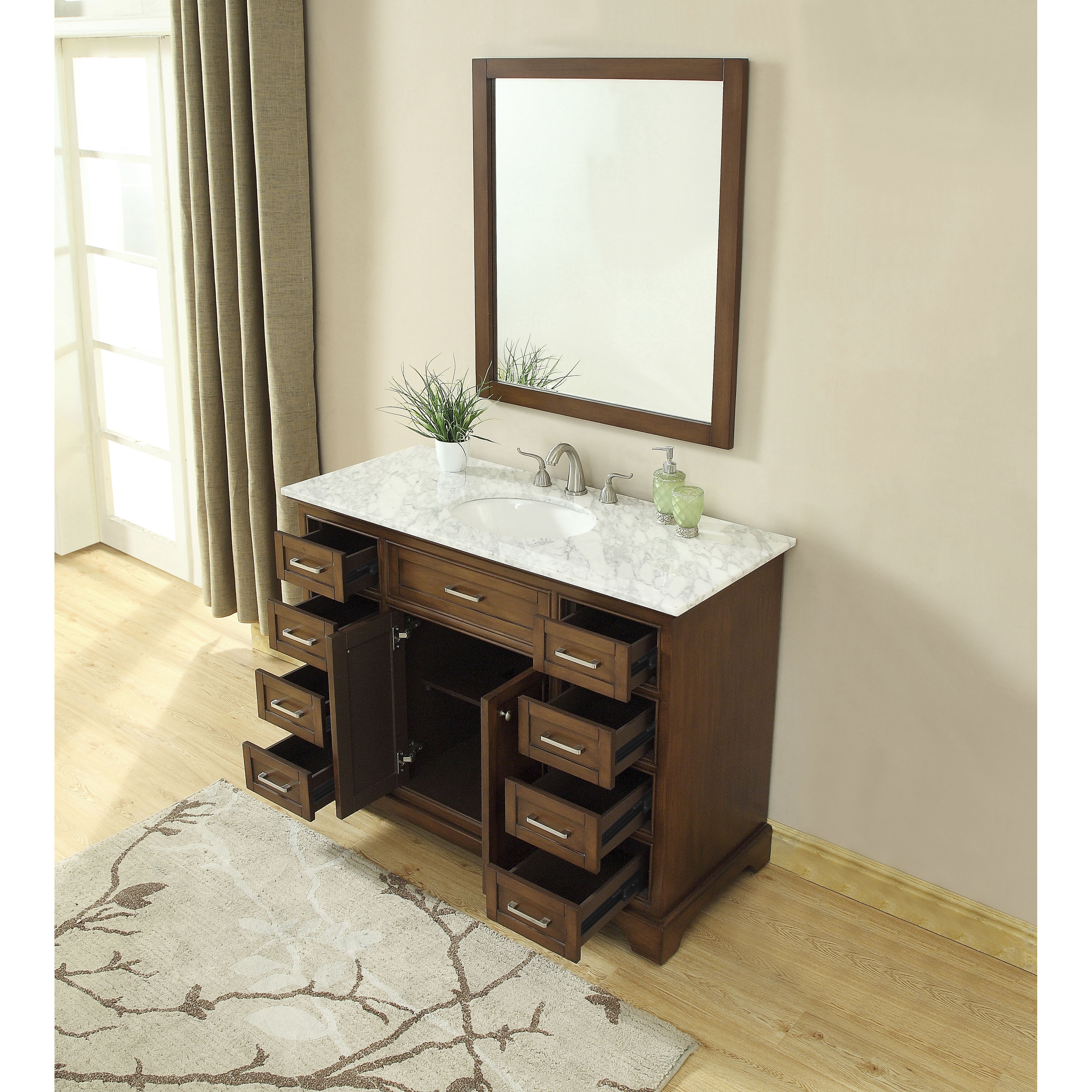 Americana 48 X 35 inch Teak with Carrara White Marble Vanity Set