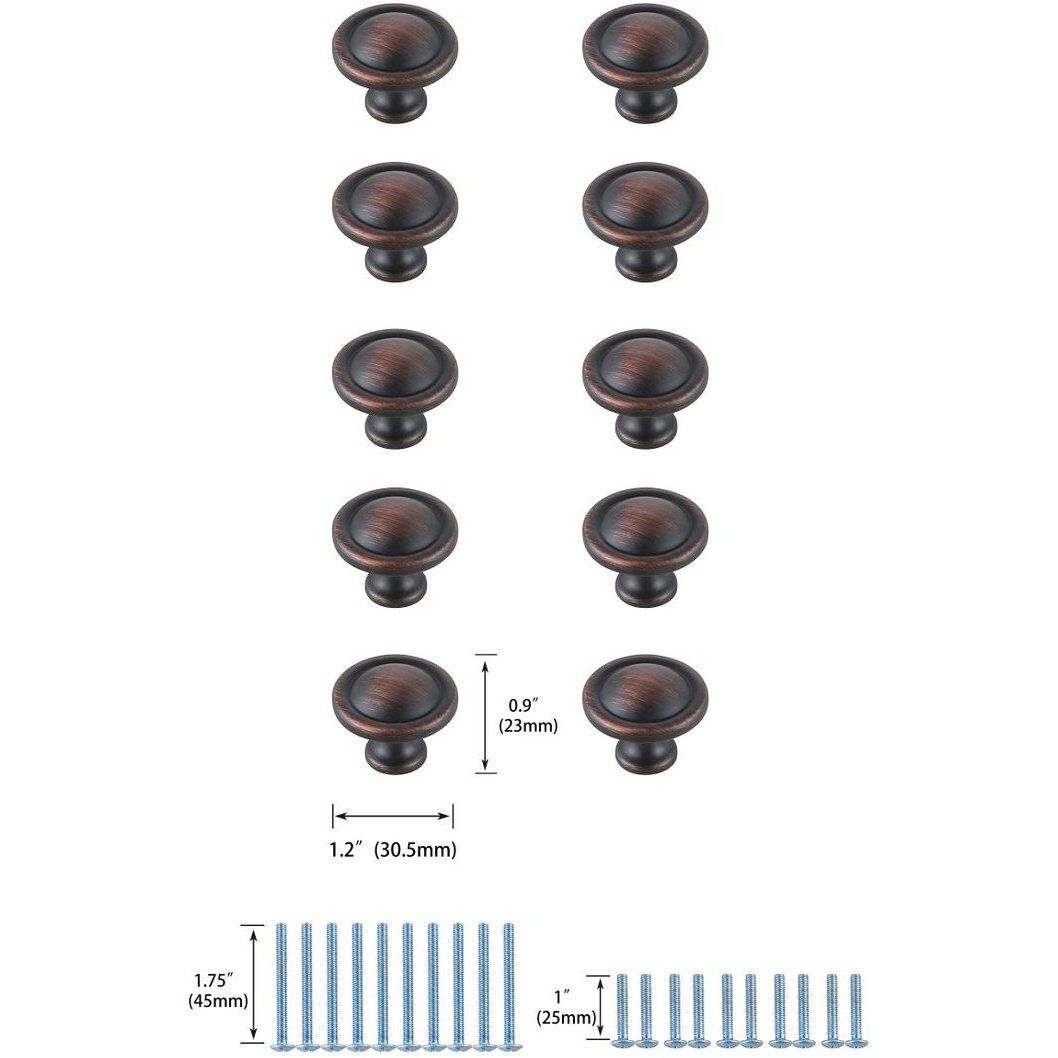 Garlande Oil-Rubbed Bronze Hardware Cabinet Knob, Set of 10
