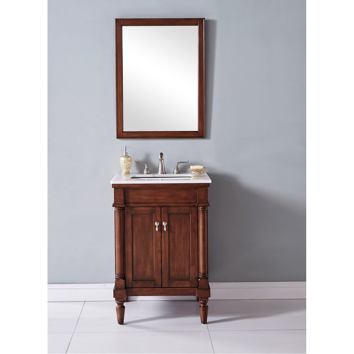 Lexington 24 X 21 X 35 inch Walnut with White Marble Vanity Set