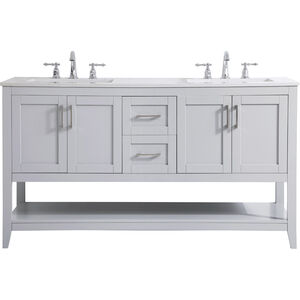 Aubrey 60 X 22 X 34 inch Grey and Brushed Nickel with Calacatta Quartz Vanity Sink Set