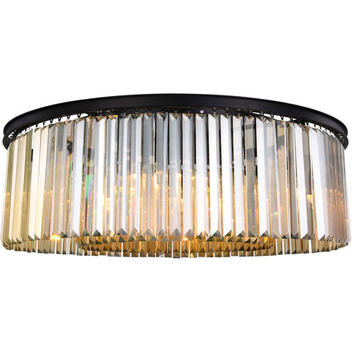 Sydney 10 Light 44 inch Matte Black Flush Mount Ceiling Light in Golden Teak, Urban Classic